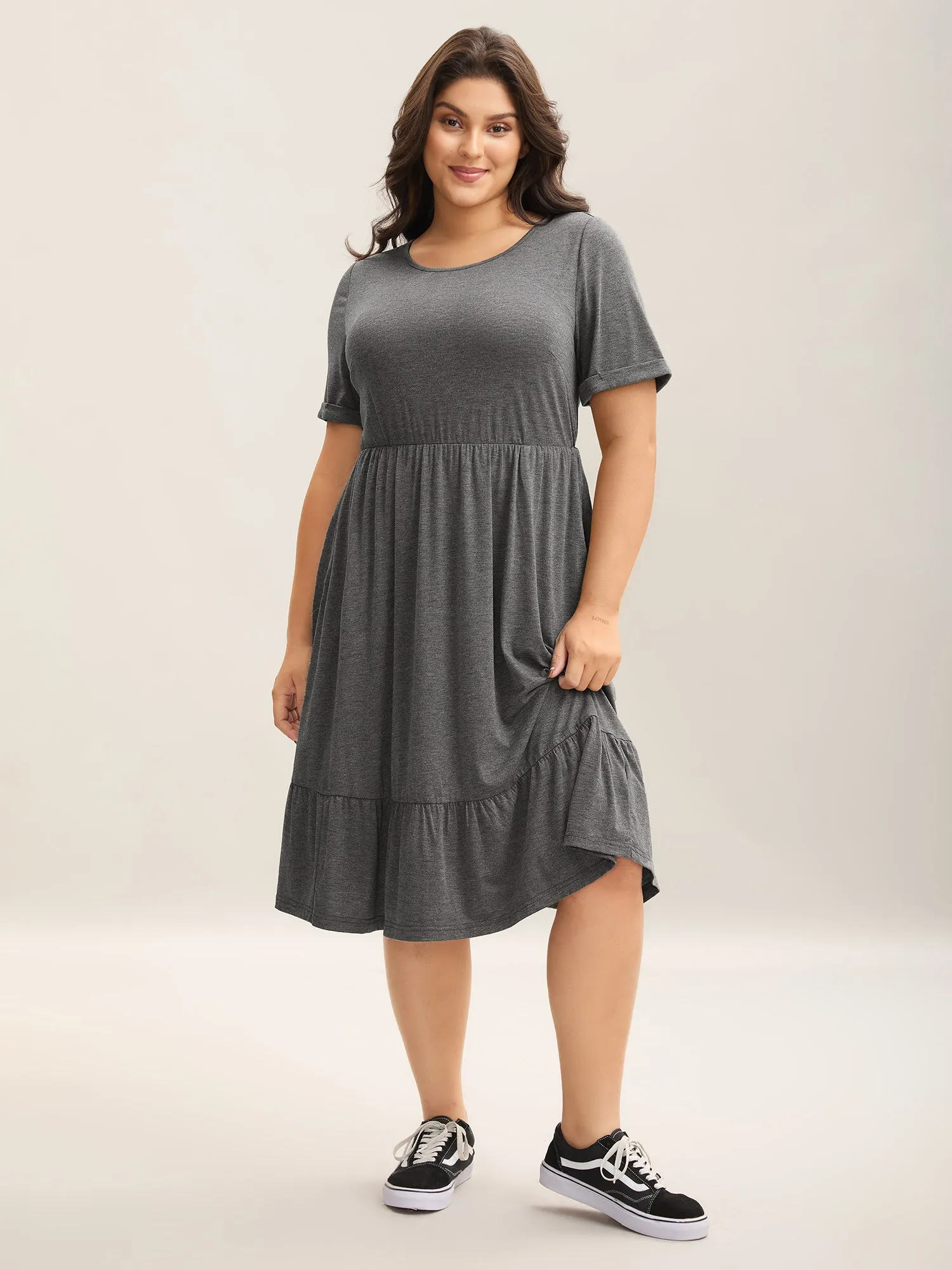 Stretchy Fabric Pockets Ruffled Hem Midi Dress sold by Bloomchic product image thumbnail 3