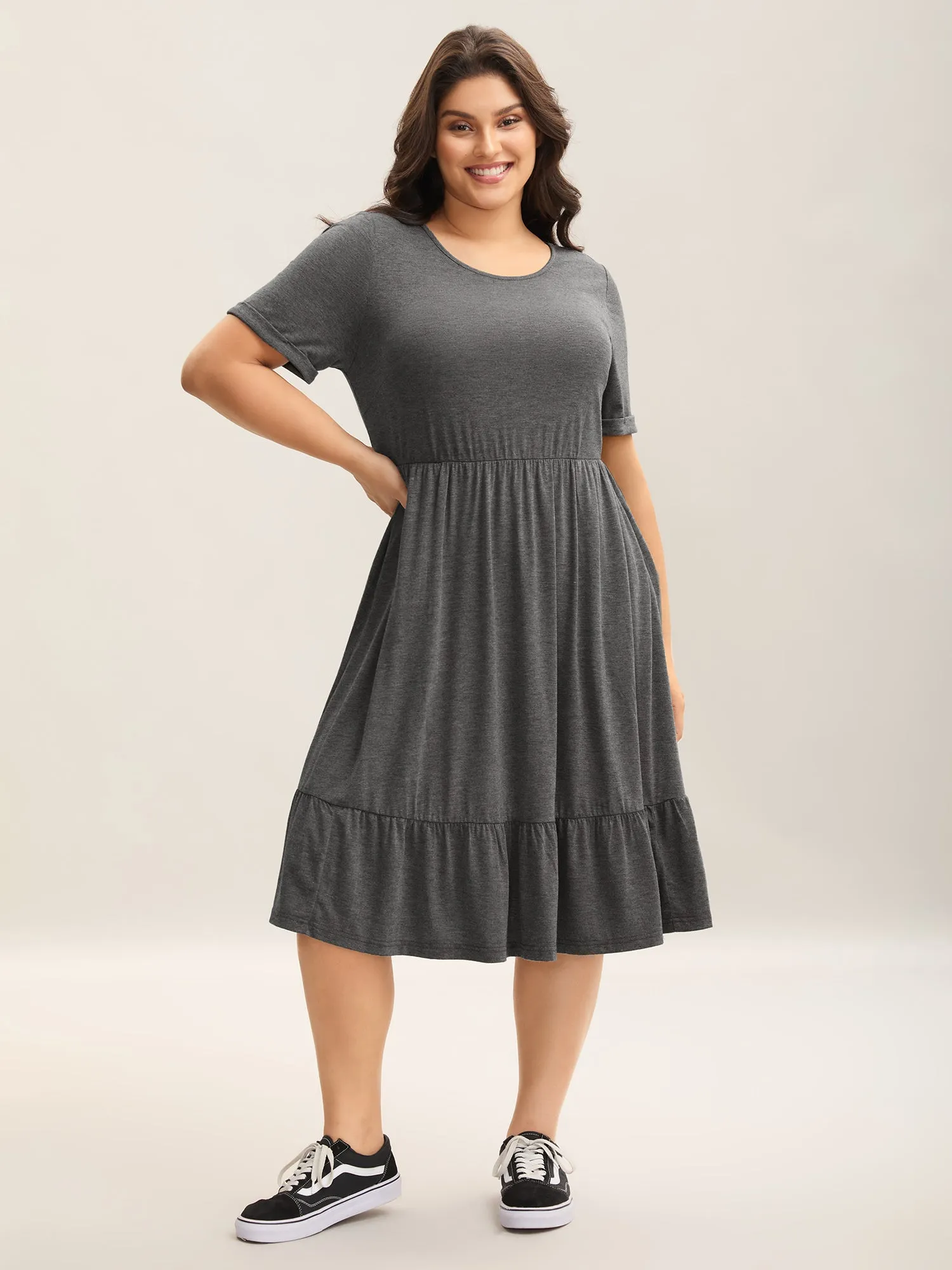 Stretchy Fabric Pockets Ruffled Hem Midi Dress sold by Bloomchic