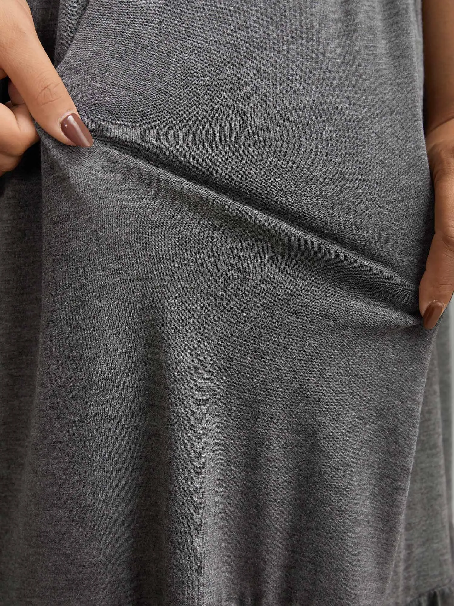 Stretchy Fabric Pockets Ruffled Hem Midi Dress sold by Bloomchic product image thumbnail 2