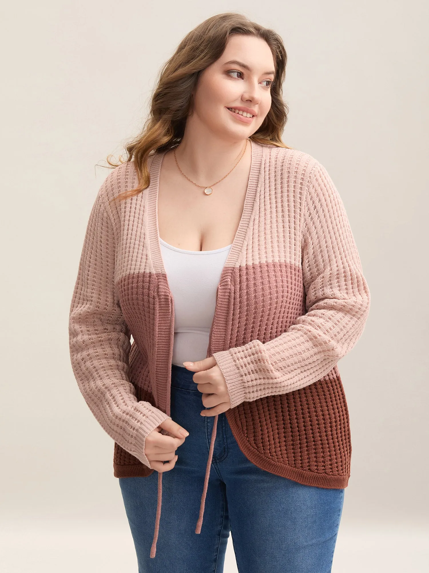 Arc Hem Color Block Tie Front Cardigan sold by Bloomchic product image thumbnail 5