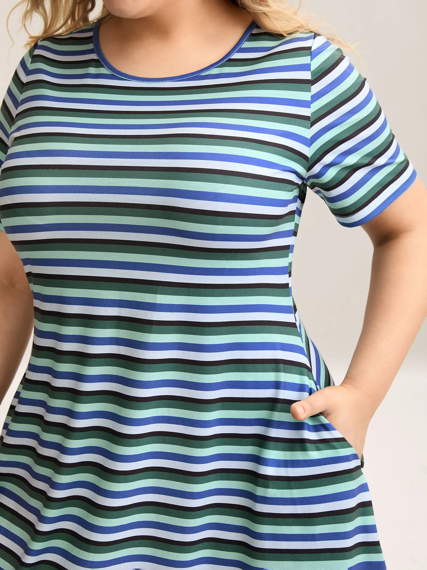 Stretchy Striped Slit Pocket Sleep Dress sold by Bloomchic product image thumbnail 2