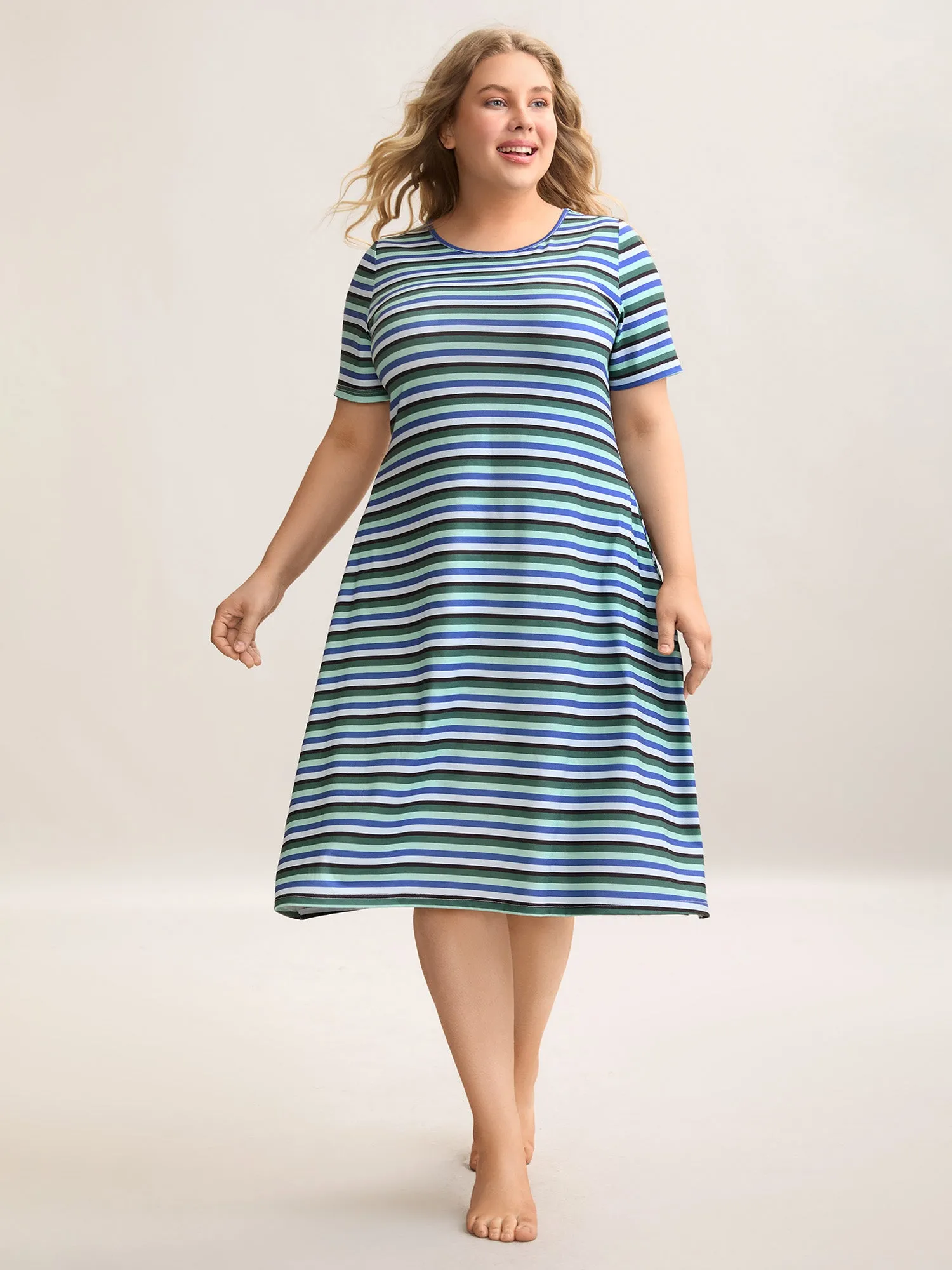 Stretchy Striped Slit Pocket Sleep Dress sold by Bloomchic