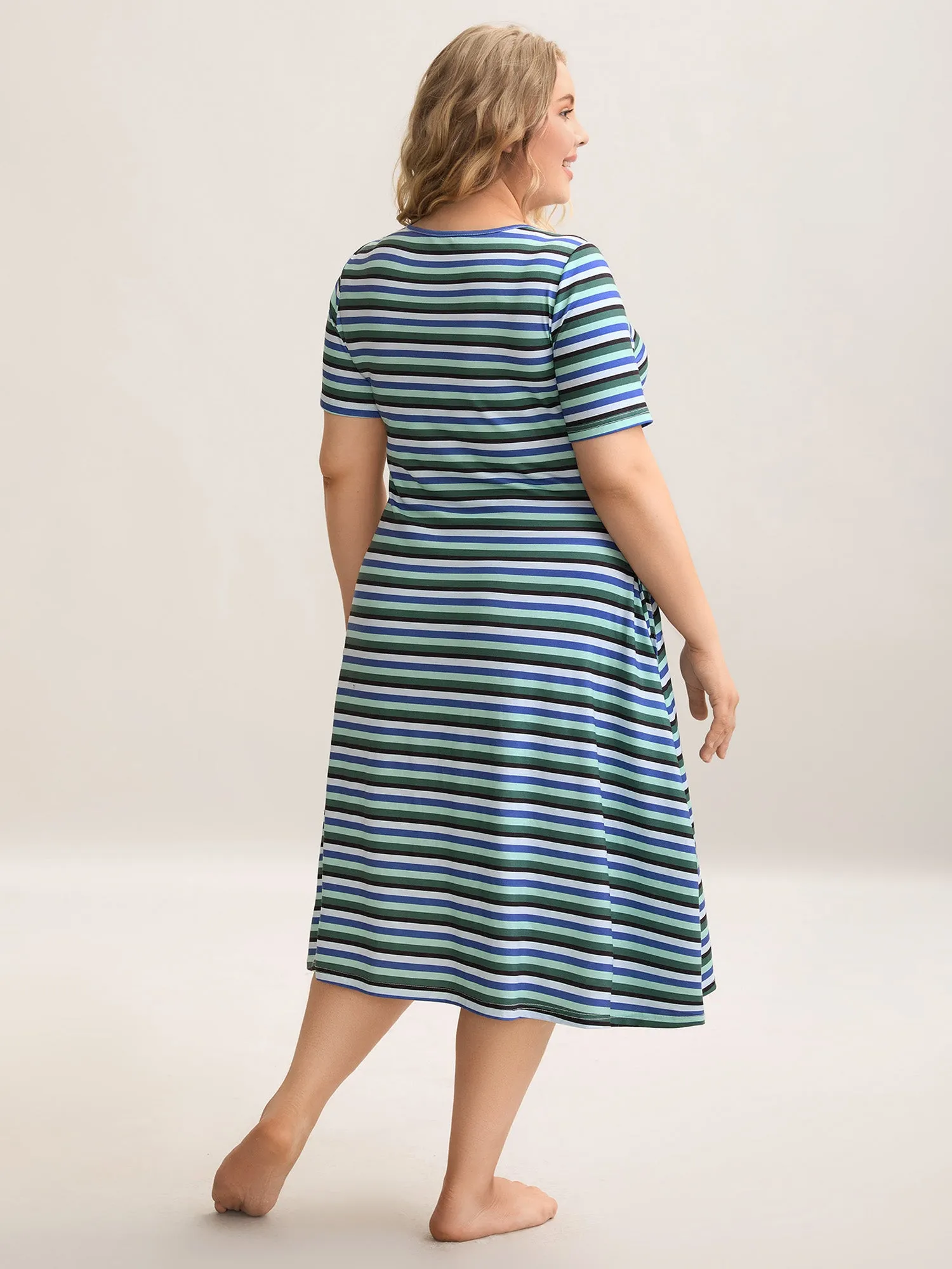Stretchy Striped Slit Pocket Sleep Dress sold by Bloomchic product image thumbnail 4