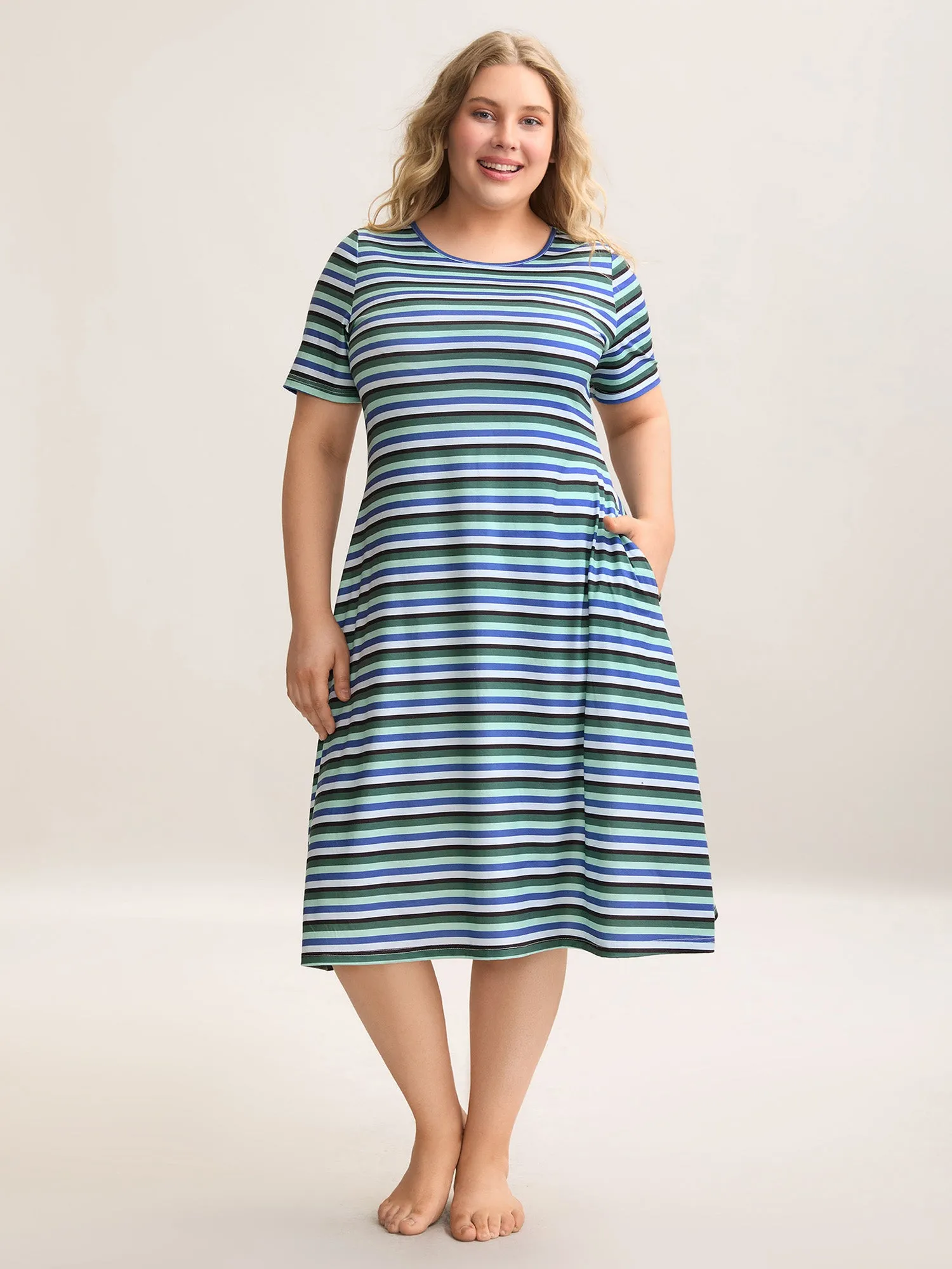 Stretchy Striped Slit Pocket Sleep Dress sold by Bloomchic product image thumbnail 3
