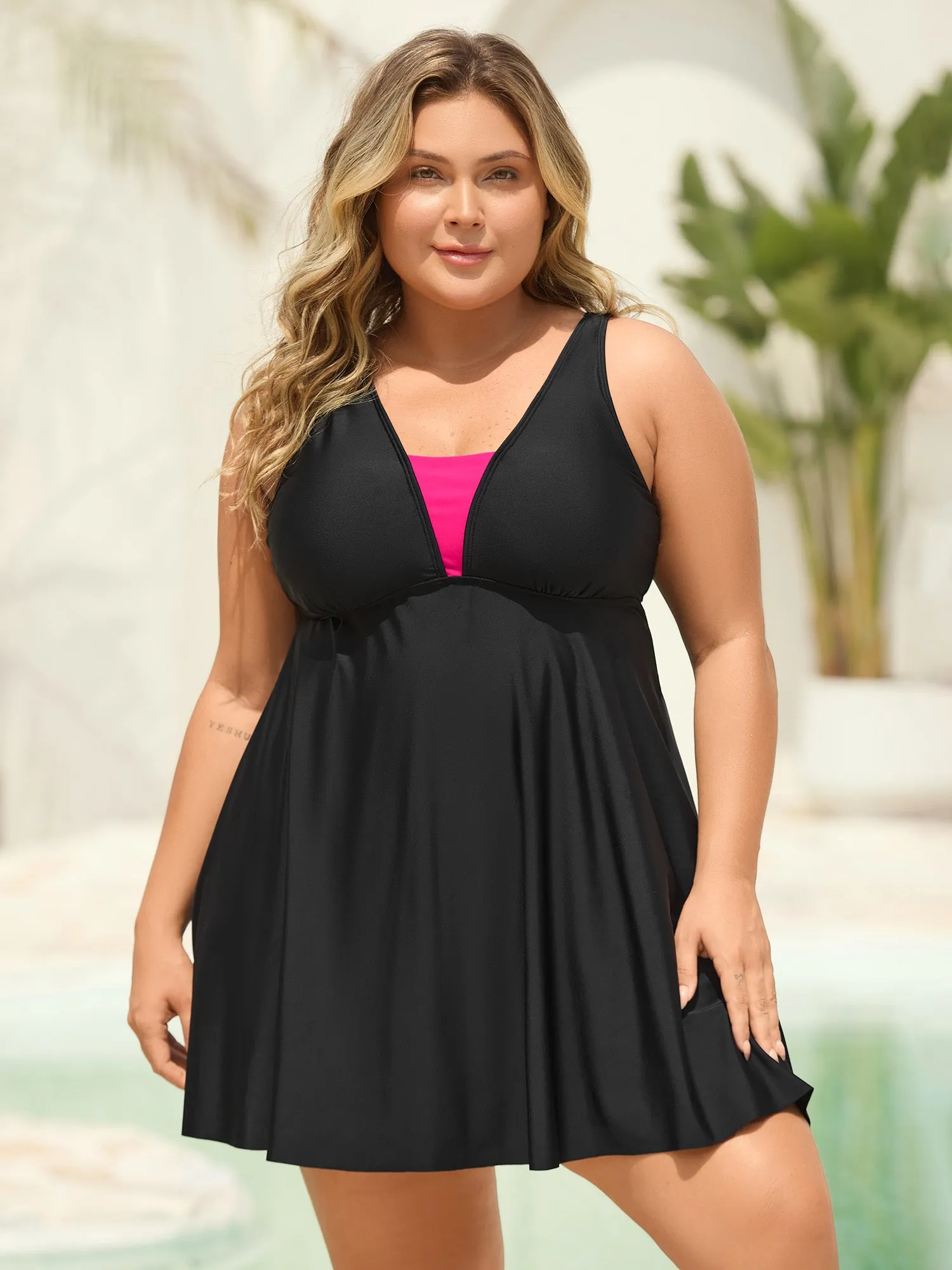 V Neck Color Contrast Swim Dress sold by Bloomchic product image thumbnail 3
