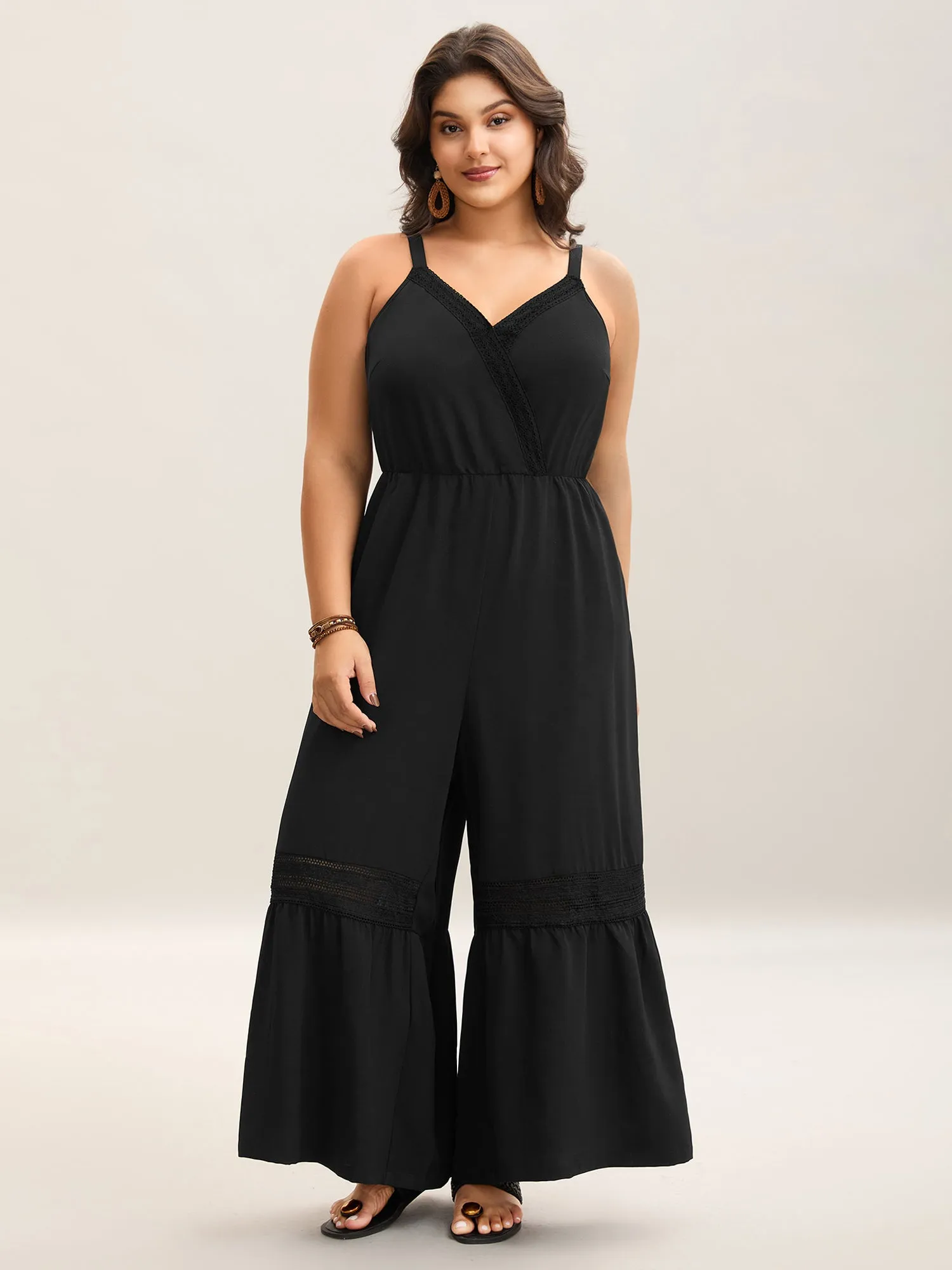 Lace Trim Solid Wide Leg Jumpsuit sold by Bloomchic product image thumbnail 5