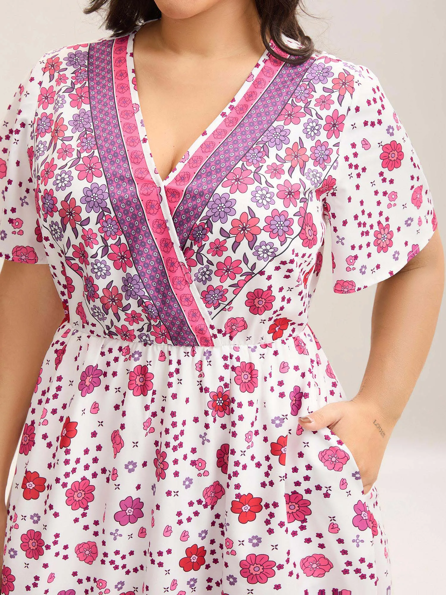 Spring Floral Printed Surplice Neck Midi Dress sold by Bloomchic product image thumbnail 2