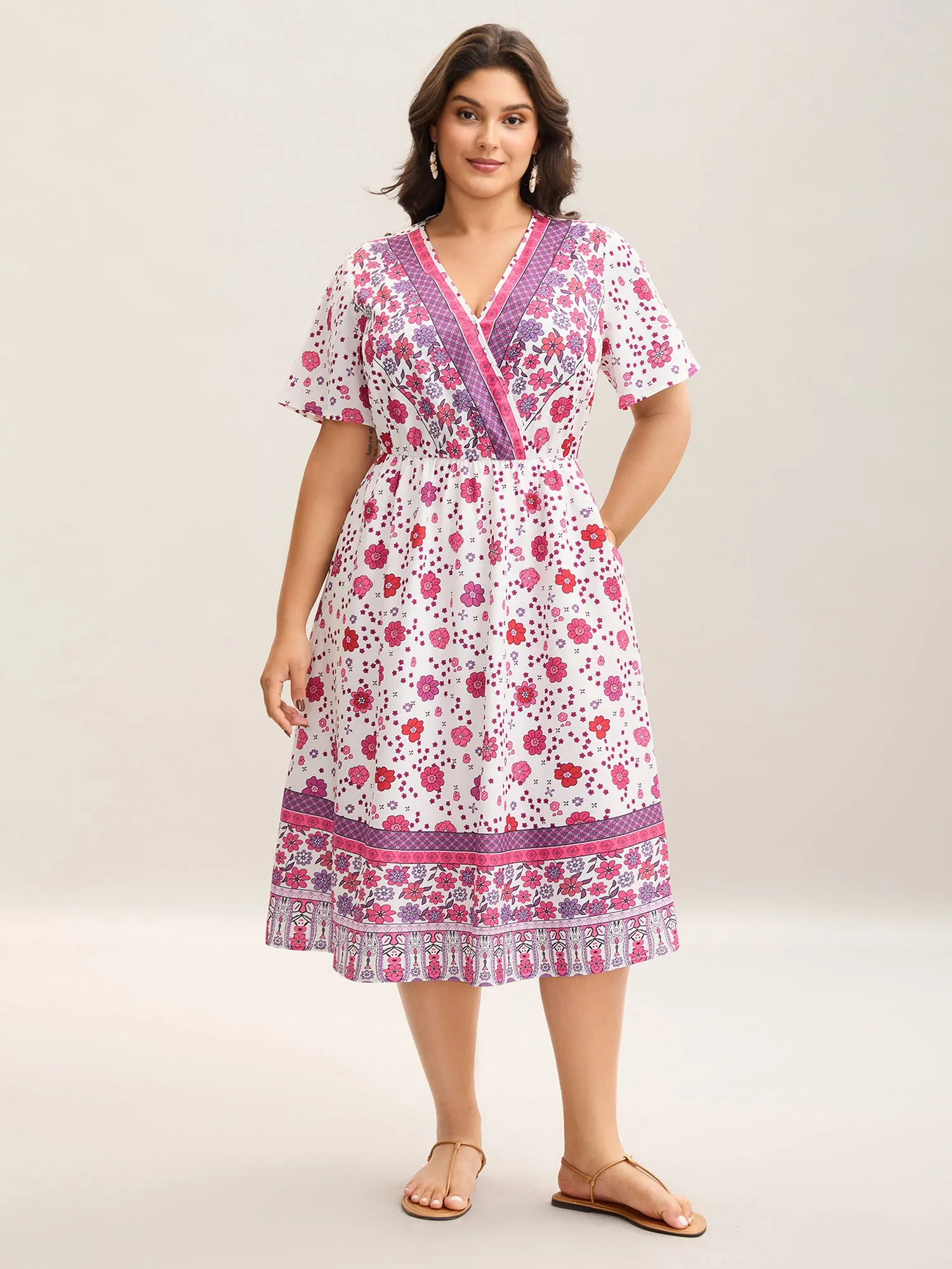 Spring Floral Printed Surplice Neck Midi Dress sold by Bloomchic product image thumbnail 3