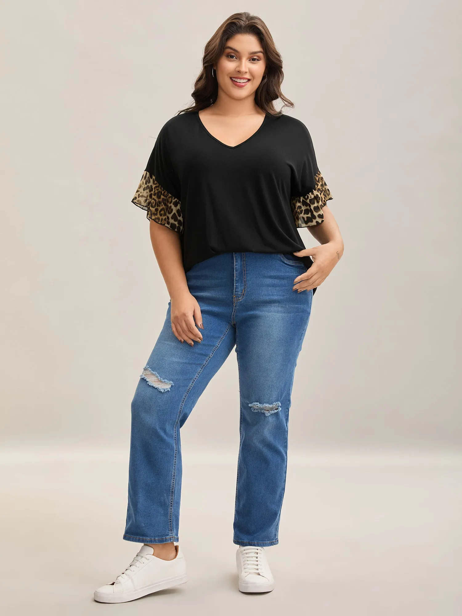 Leopard Pattern Spliced Fitted T-Shirt sold by Bloomchic product image thumbnail 3