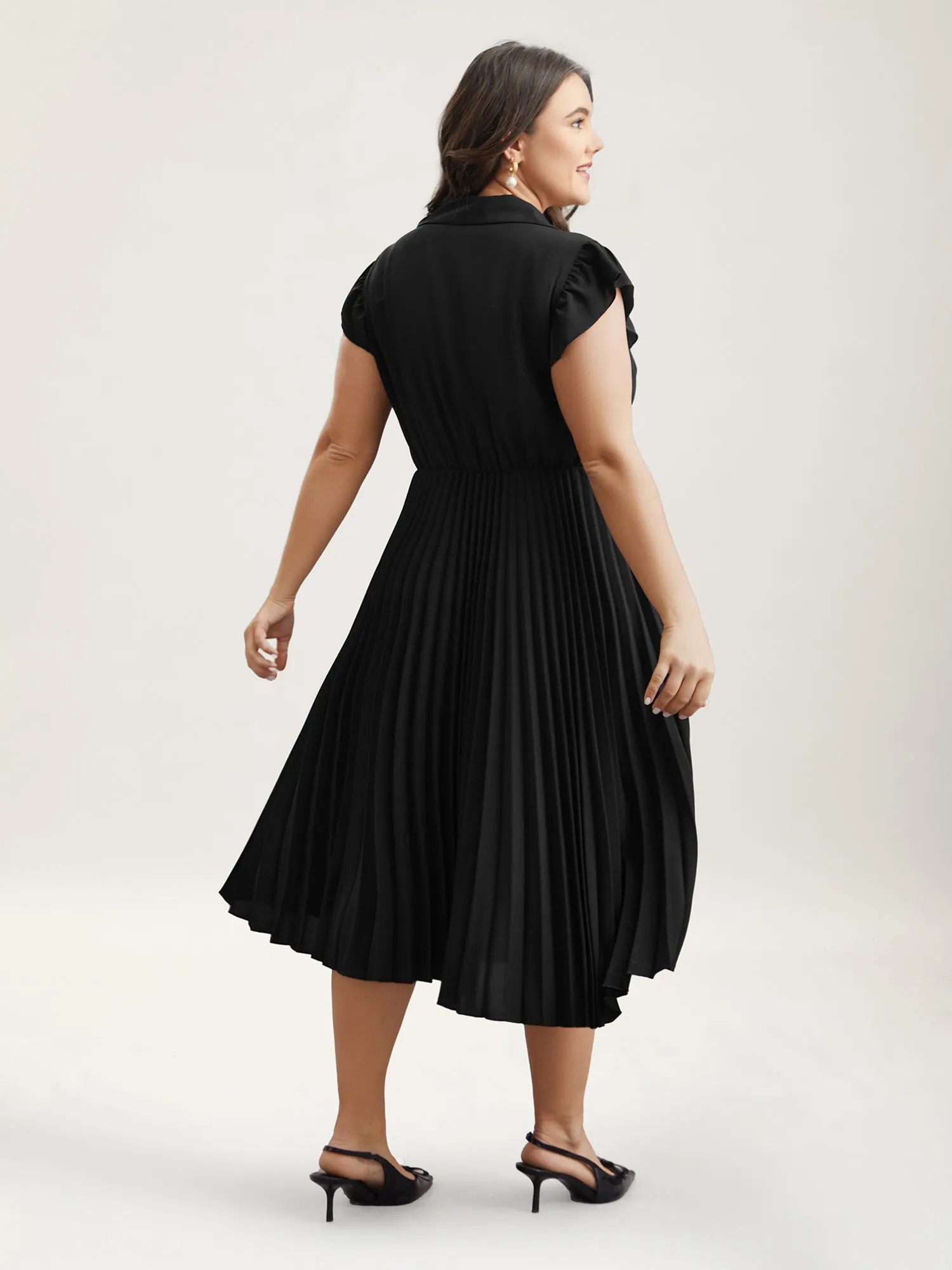 Pleated Shirt Collar Solid Midi Dress sold by Bloomchic product image thumbnail 5