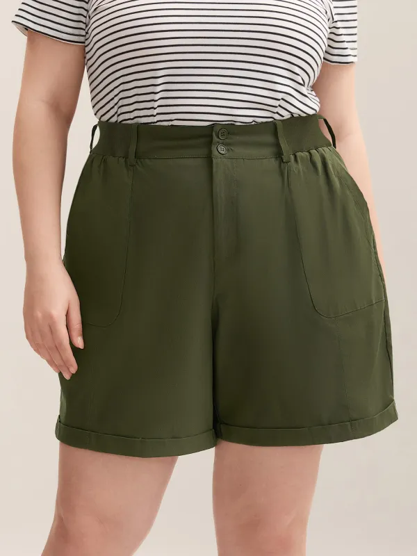 Rolled Hem Spliced Everyday Shorts sold by Bloomchic