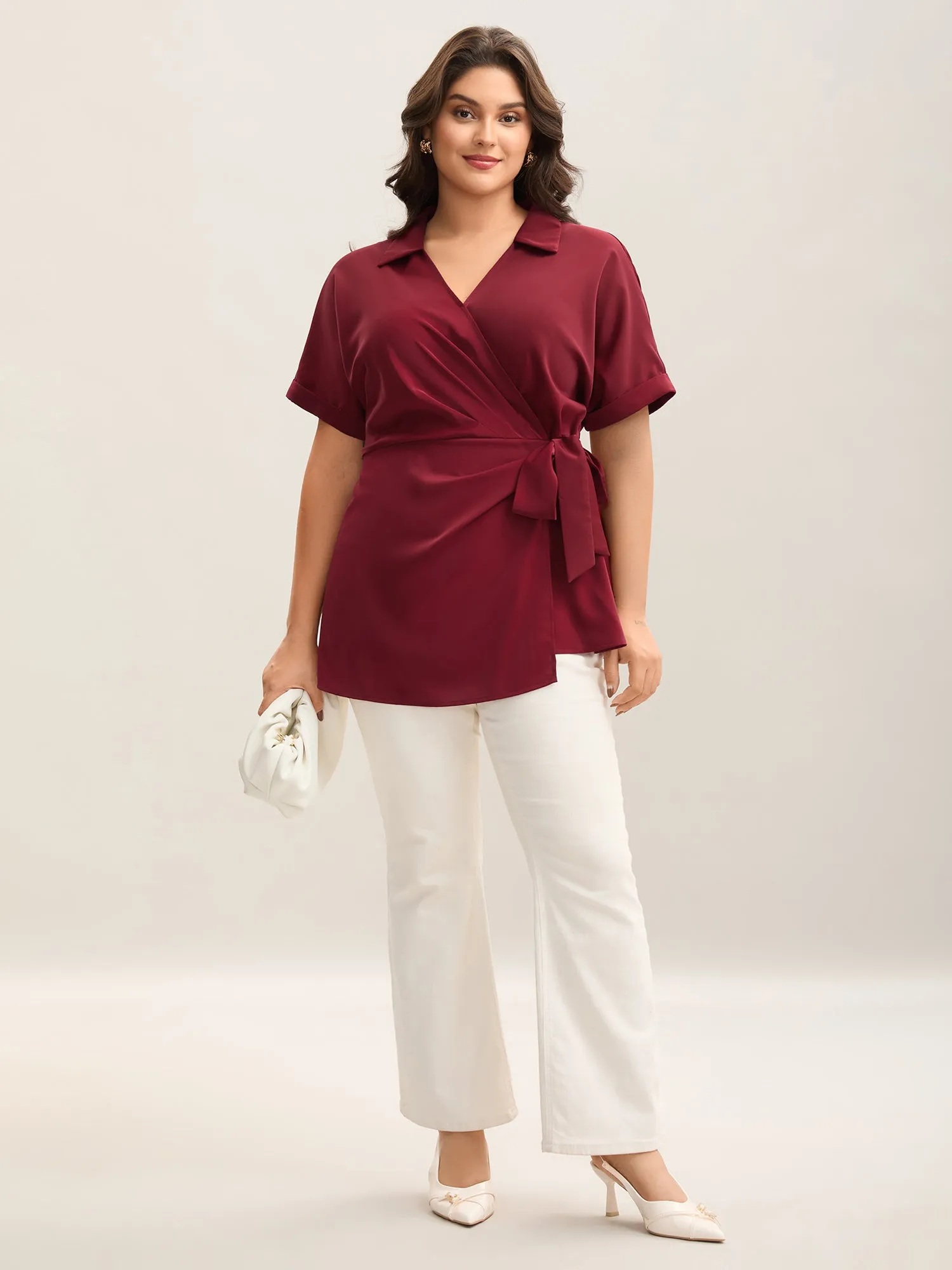 Side Knotted Collar Plain Shirt sold by Bloomchic product image thumbnail 3
