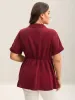 Side Knotted Collar Plain Shirt sold by Bloomchic