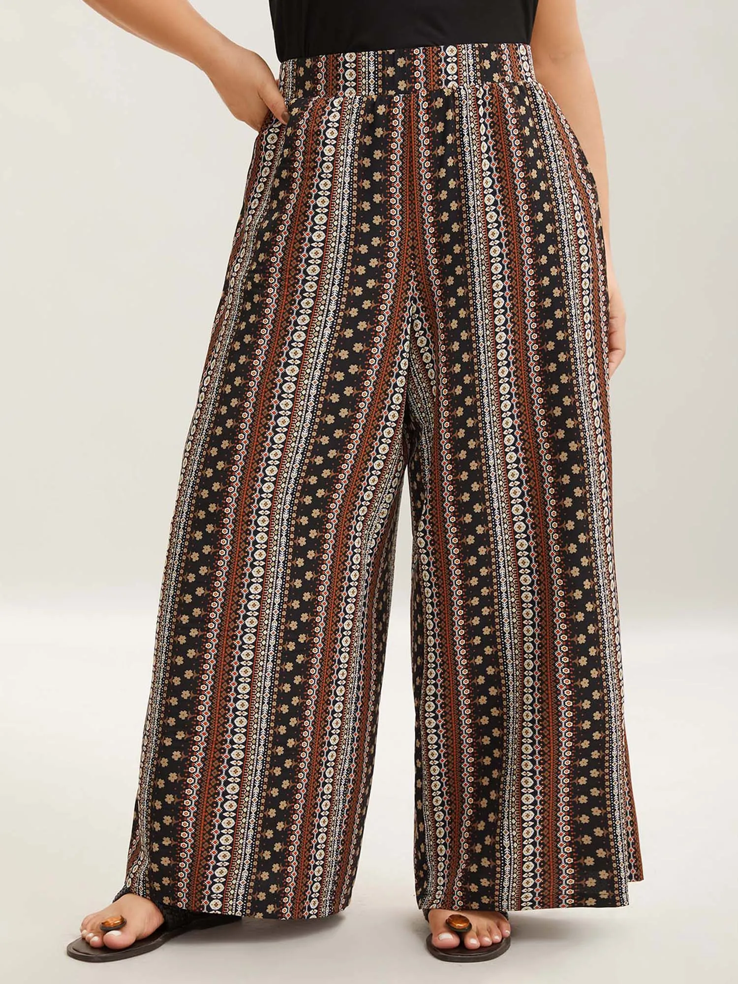 Boho Geometric Pattern Wide-Leg Pants sold by Bloomchic