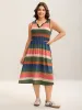 Stretchy Multi-Color Stripes Pockets Midi Dress sold by Bloomchic