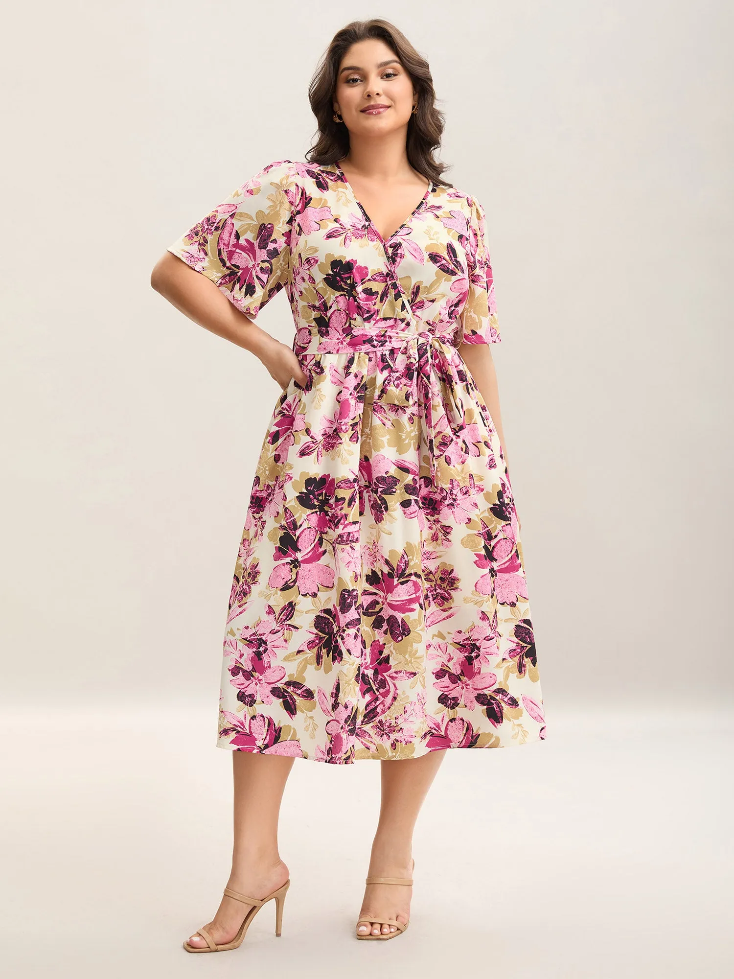 Floral Pattern Pockets Surplice Midi Dress sold by Bloomchic product image thumbnail 3