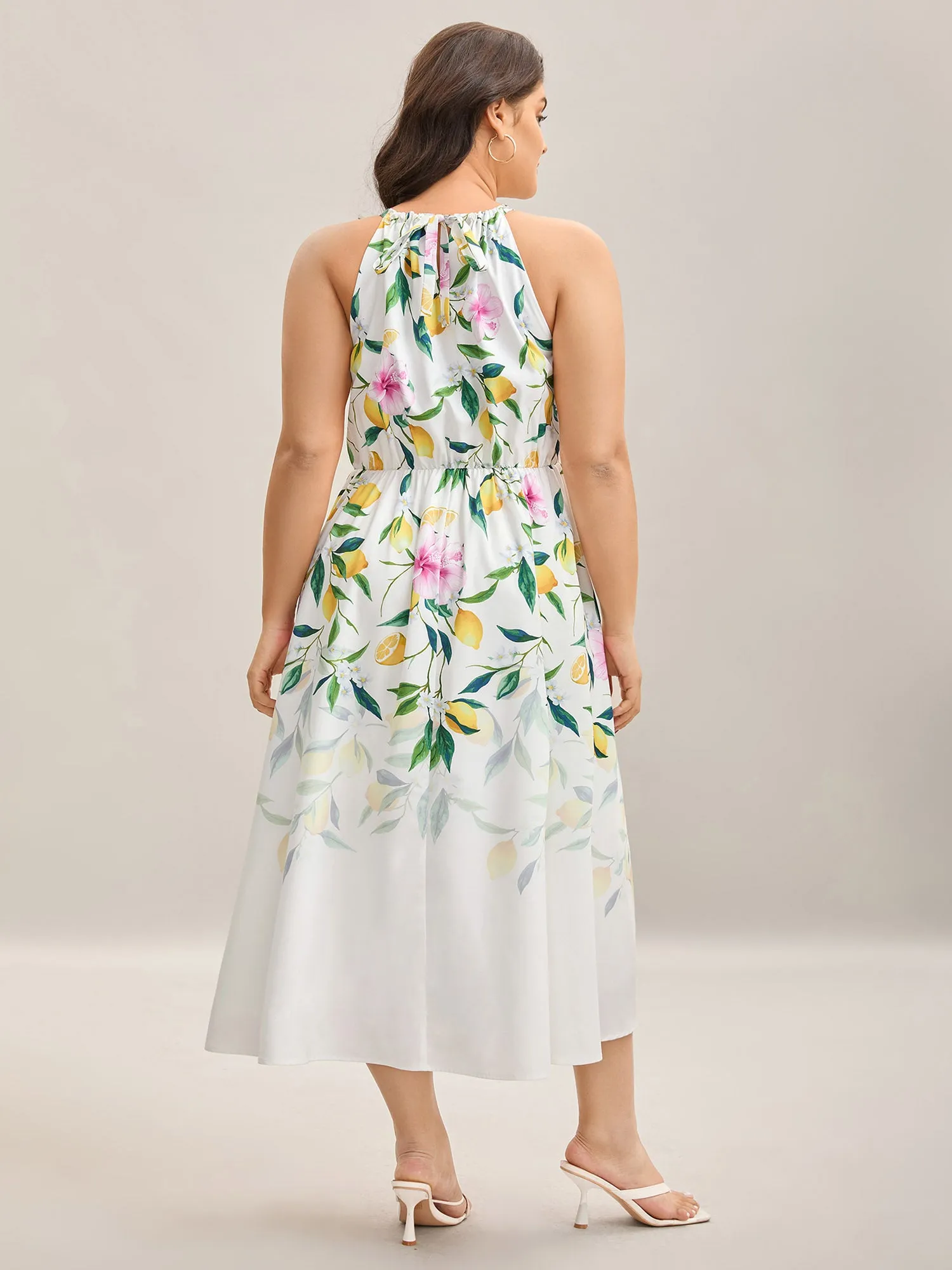 Large Floral Pattern Pleated Waist Midi Dress sold by Bloomchic product image thumbnail 4
