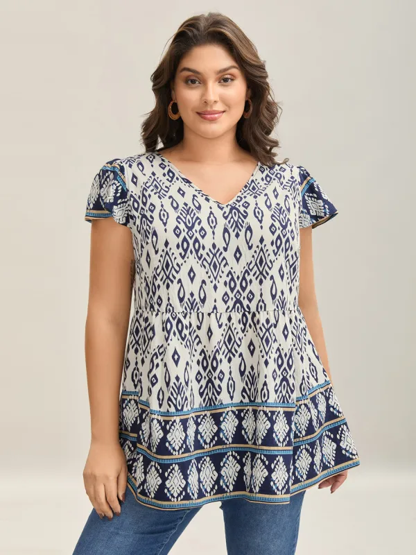 Boho Print High-Low Hem Shirt sold by Bloomchic