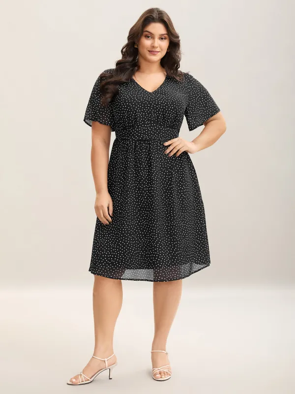 Dot Print Stretchy Waist Chiffon Midi Dress sold by Bloomchic