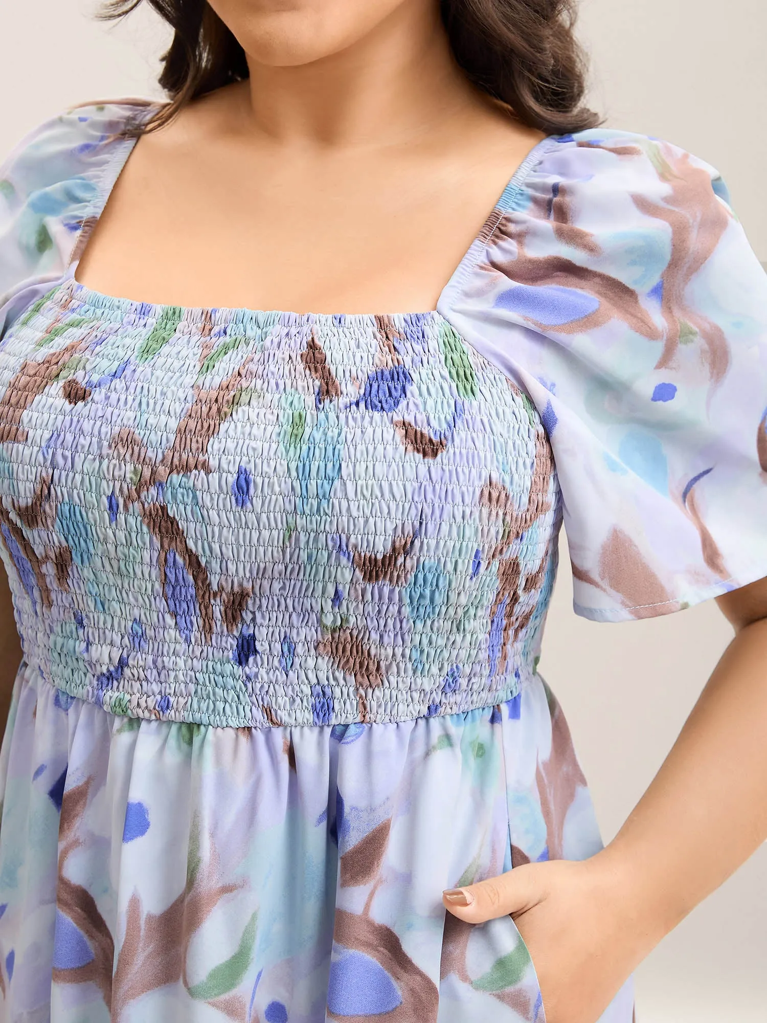 Floral Pattern Shirred Pockets Midi Dress sold by Bloomchic product image thumbnail 2