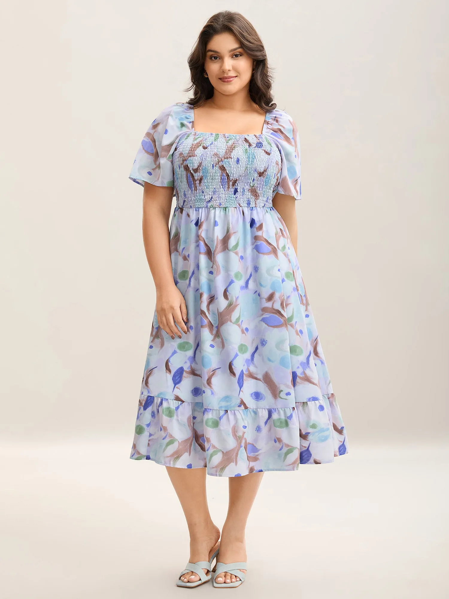 Floral Pattern Shirred Pockets Midi Dress sold by Bloomchic