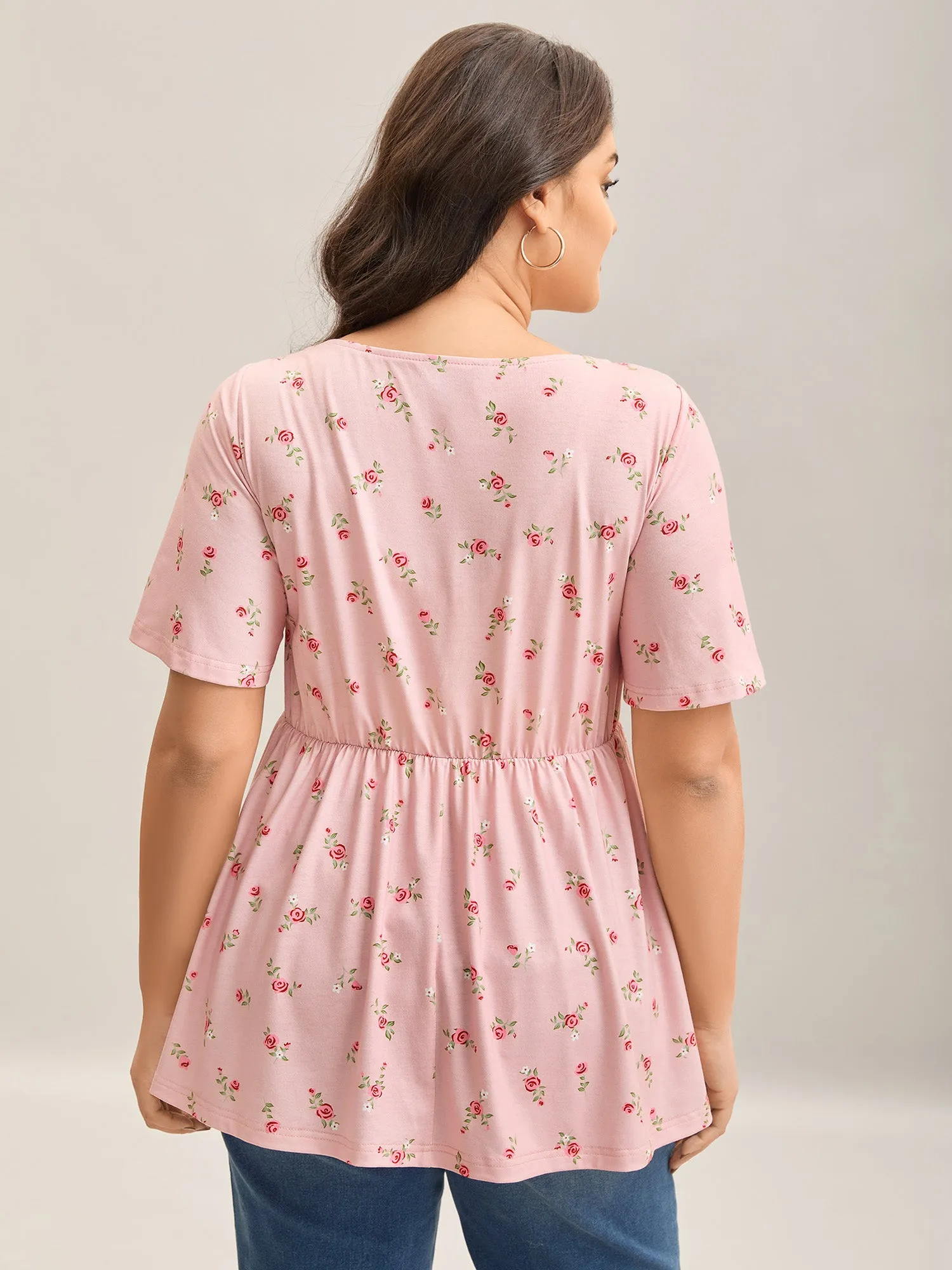 Flirty Floral Print Shirred Knit Top sold by Bloomchic product image thumbnail 4