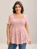 Flirty Floral Print Shirred Knit Top sold by Bloomchic