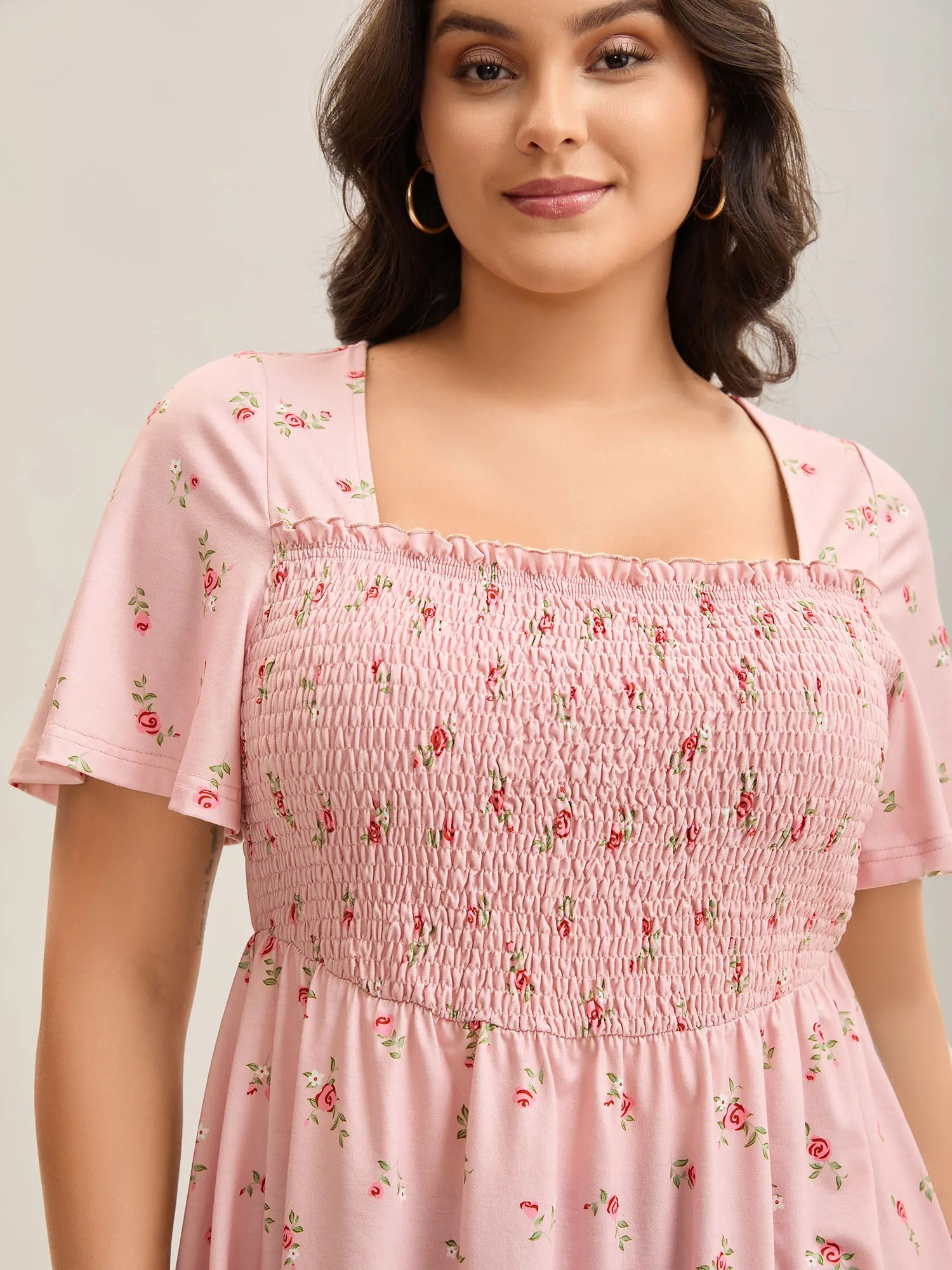 Flirty Floral Print Shirred Knit Top sold by Bloomchic product image thumbnail 2