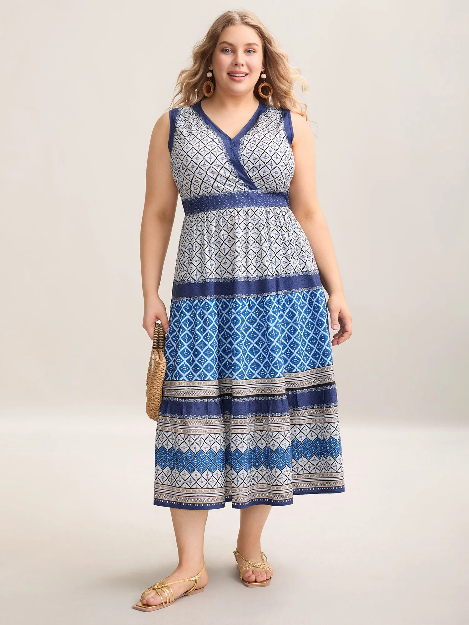 Boho Pattern Spliced Sleeveless Midi Dress sold by Bloomchic product image thumbnail 3