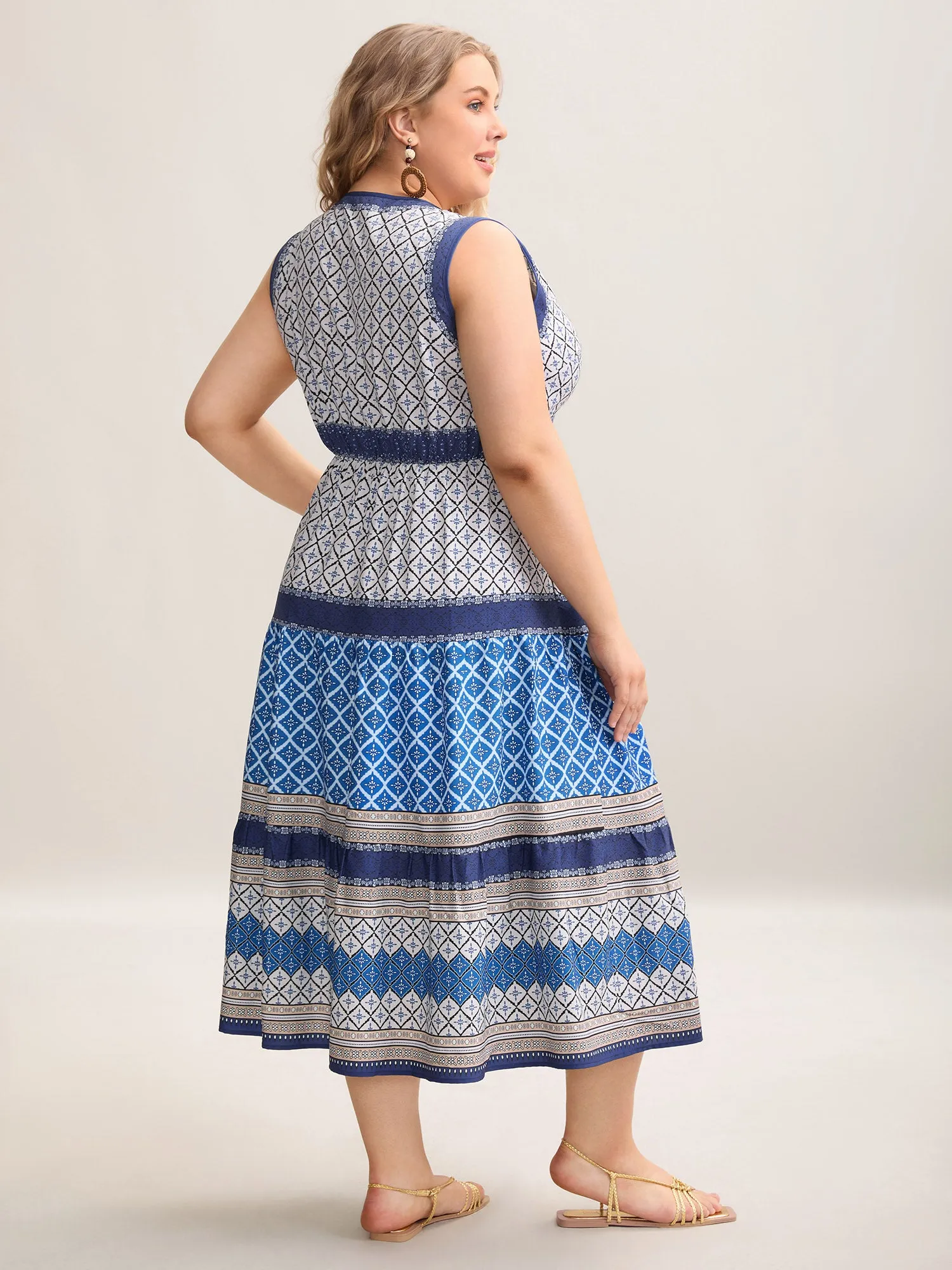 Boho Pattern Spliced Sleeveless Midi Dress sold by Bloomchic product image thumbnail 4