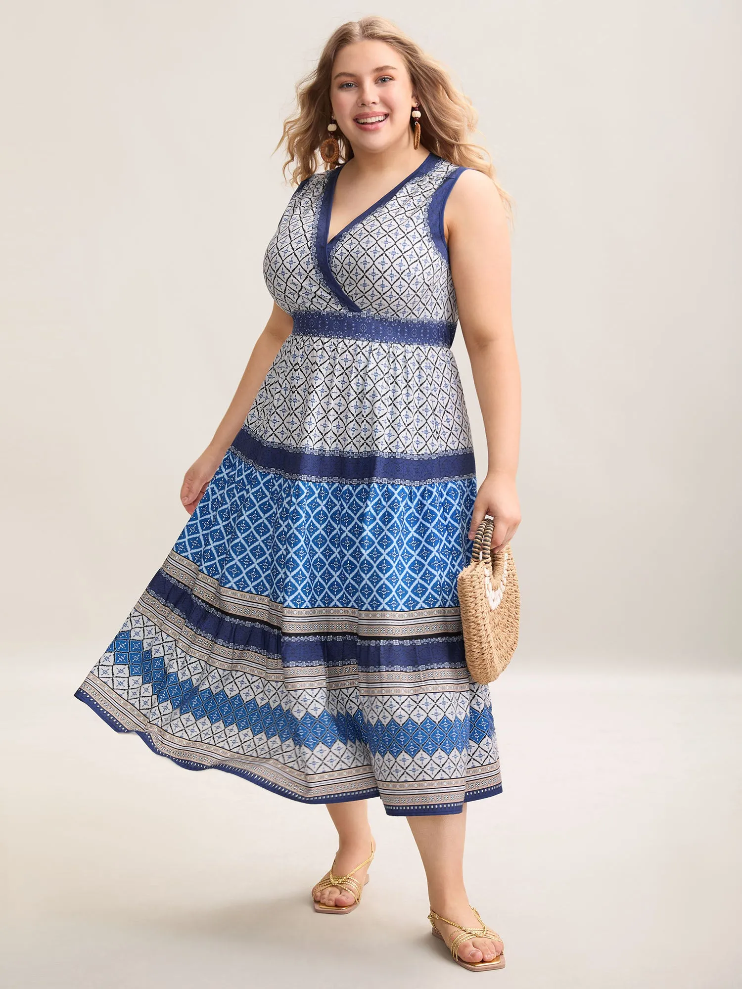 Boho Pattern Spliced Sleeveless Midi Dress sold by Bloomchic