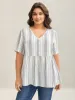 Striped Button Detail Flowy Shirt sold by Bloomchic