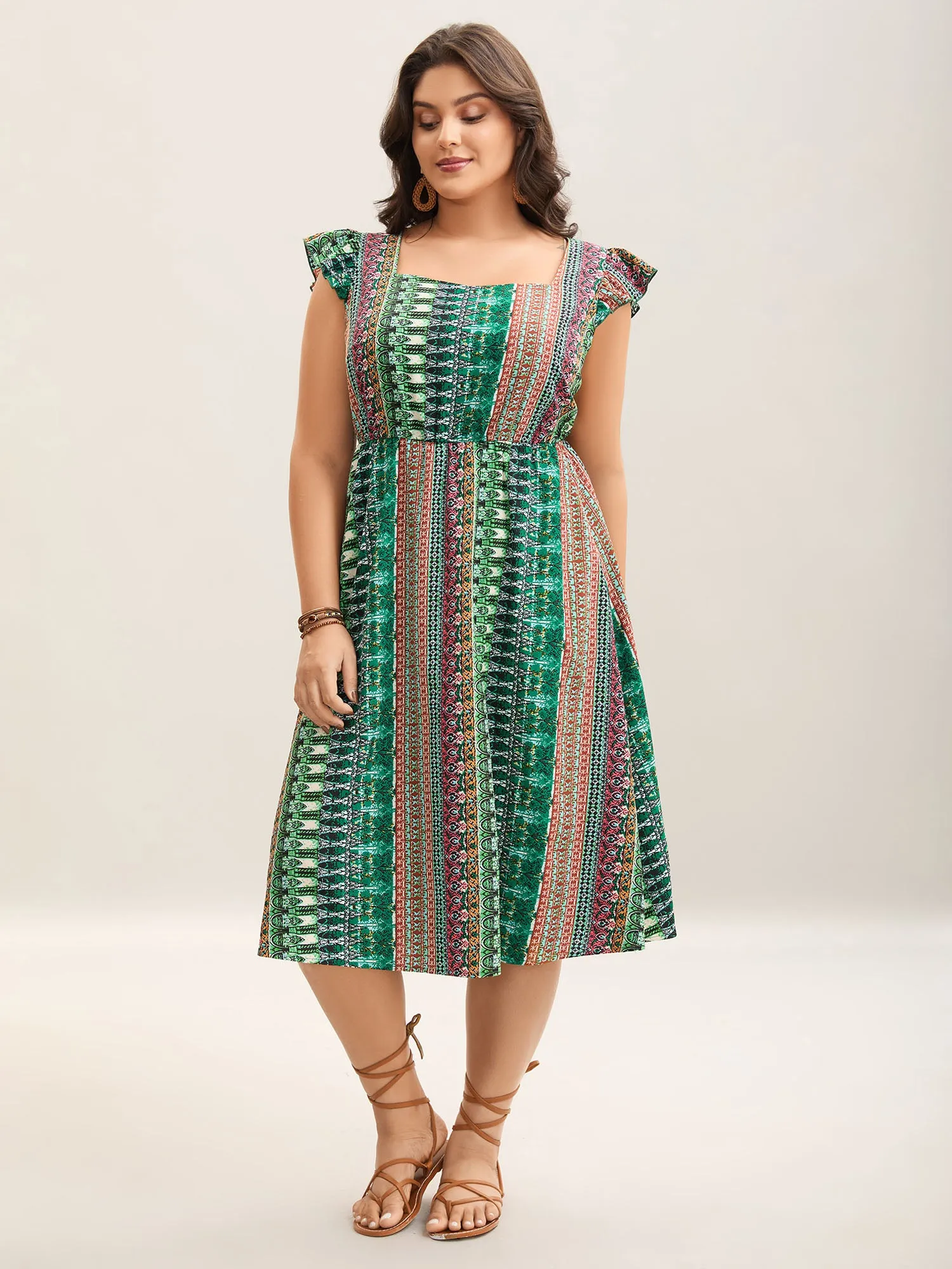 Boho Stripes Pockets Flutter Midi Dress sold by Bloomchic product image thumbnail 3