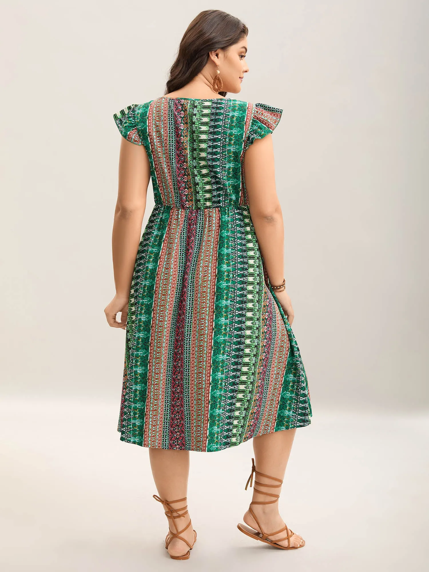 Boho Stripes Pockets Flutter Midi Dress sold by Bloomchic product image thumbnail 4