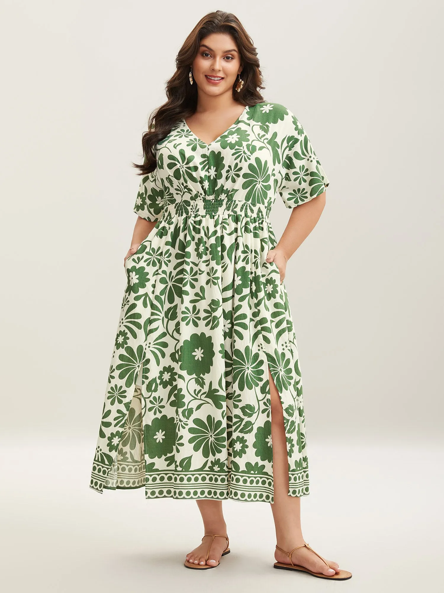 Large Floral Print Pockets Midi Dress sold by Bloomchic product image thumbnail 3