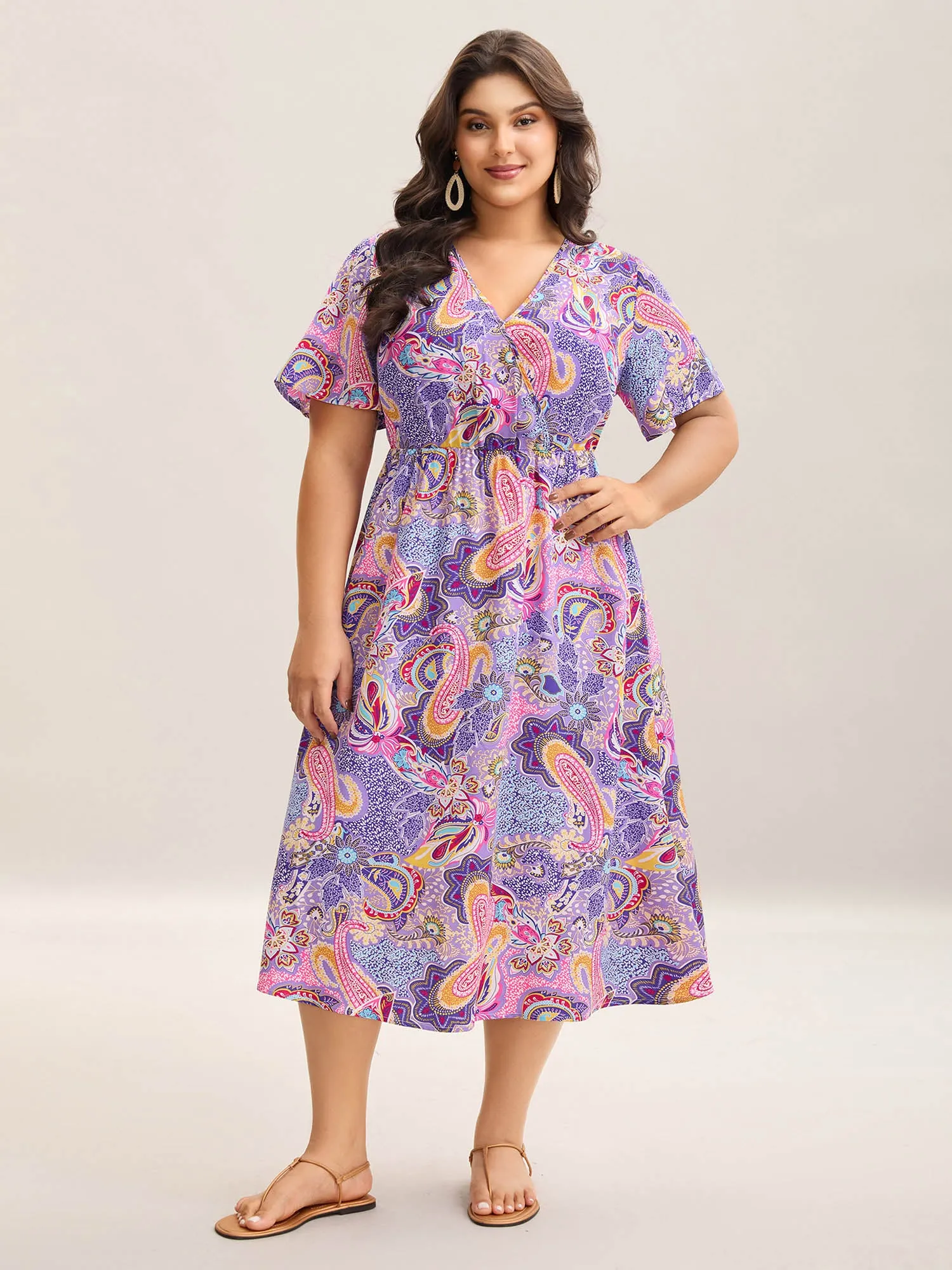 Sweet Paisley Print Pockets Stretchy Midi Dress sold by Bloomchic