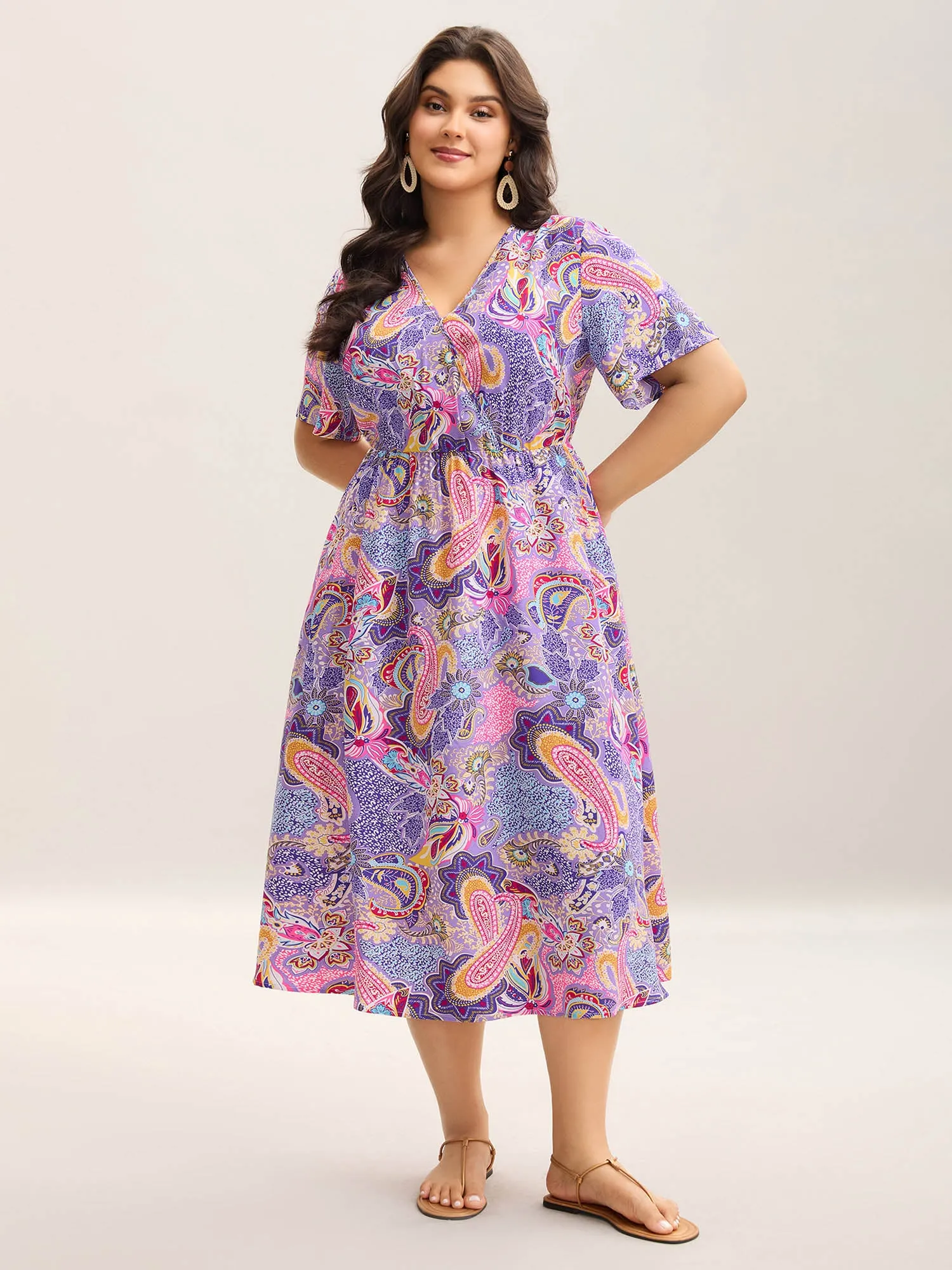 Sweet Paisley Print Pockets Stretchy Midi Dress sold by Bloomchic product image thumbnail 3