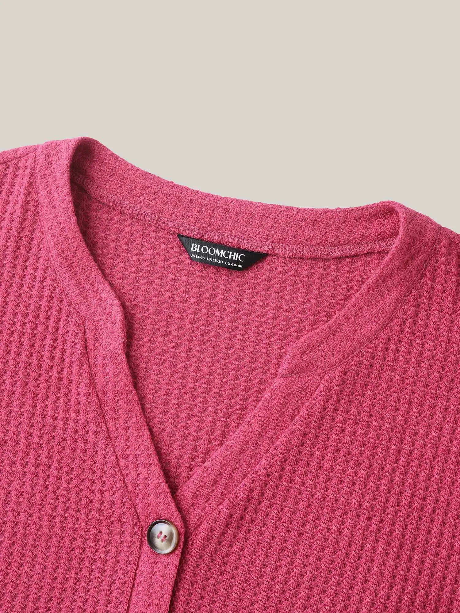 Textured Notched Neck Button Plain T-Shirt sold by Bloomchic product image thumbnail 5