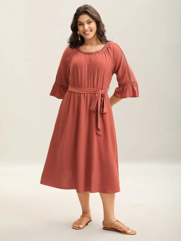Lace Waist-Tie Pockets Midi Dress sold by Bloomchic