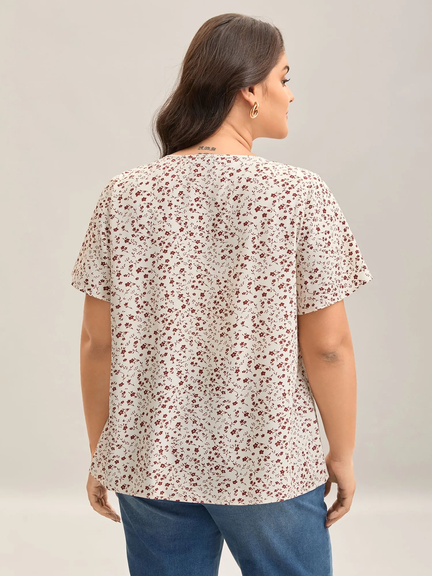 Ditsy Floral Print Lotus Leaf Sleeve Shirt sold by Bloomchic product image thumbnail 4