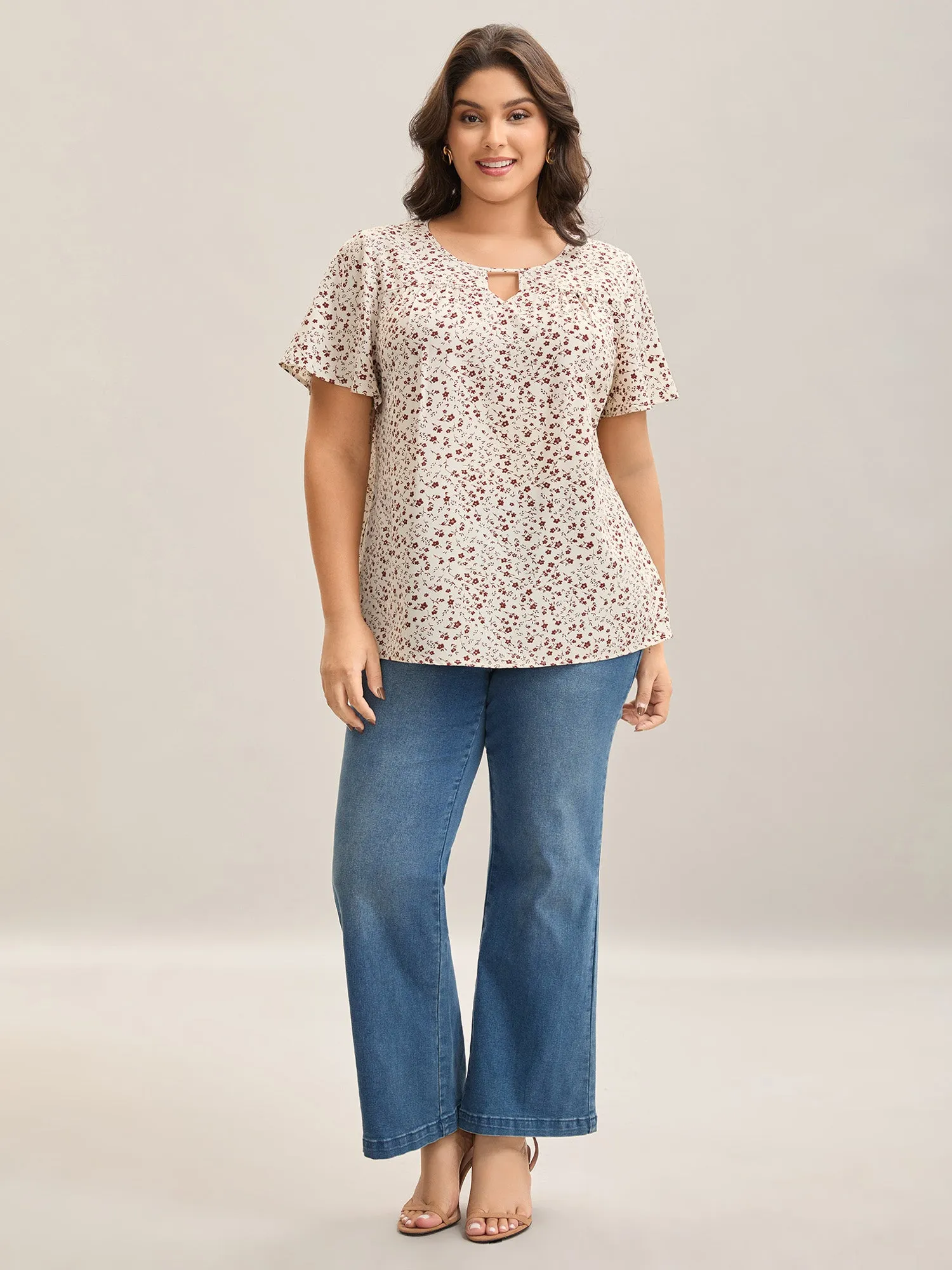 Ditsy Floral Print Lotus Leaf Sleeve Shirt sold by Bloomchic product image thumbnail 3