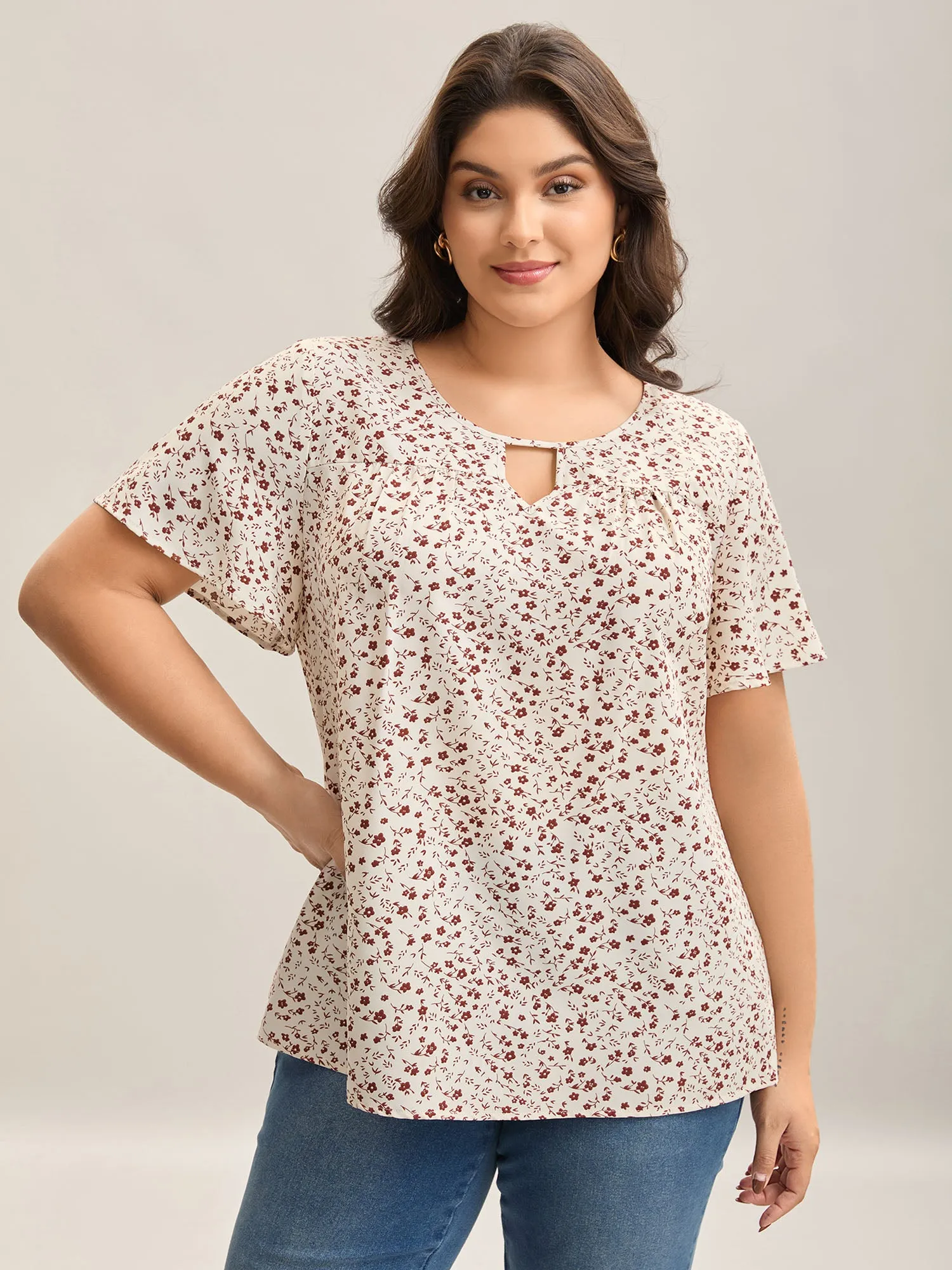 Ditsy Floral Print Lotus Leaf Sleeve Shirt sold by Bloomchic