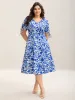 Floral Abstract Print Pockets Midi Dress sold by Bloomchic
