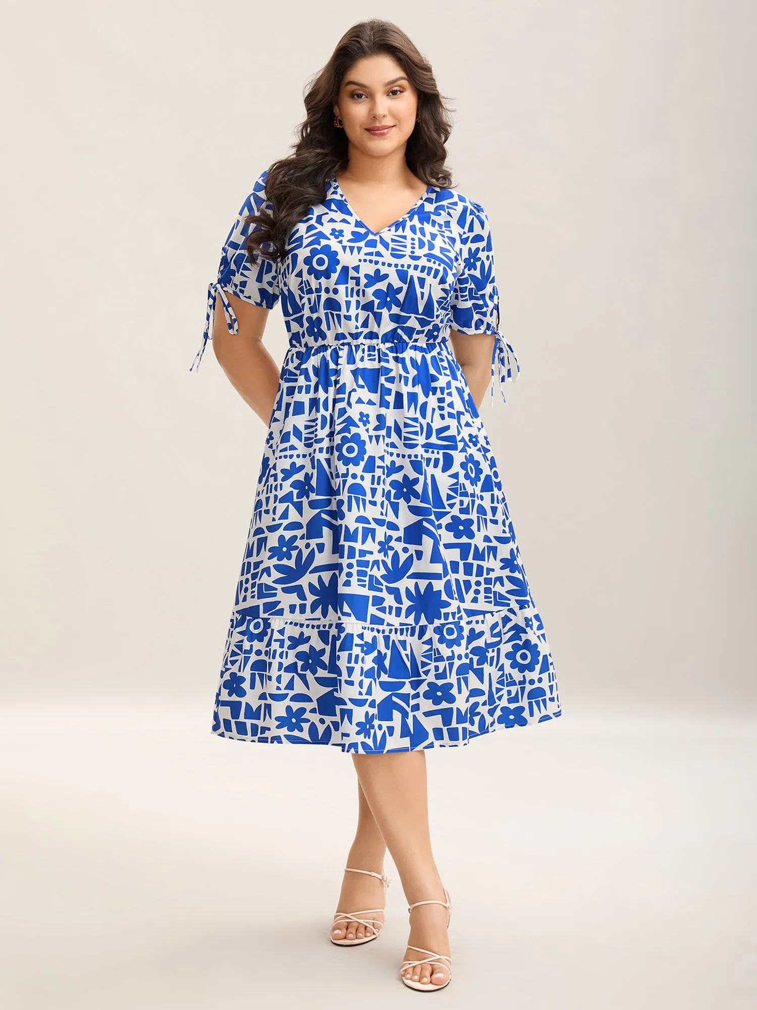 Floral Abstract Print Pockets Midi Dress sold by Bloomchic