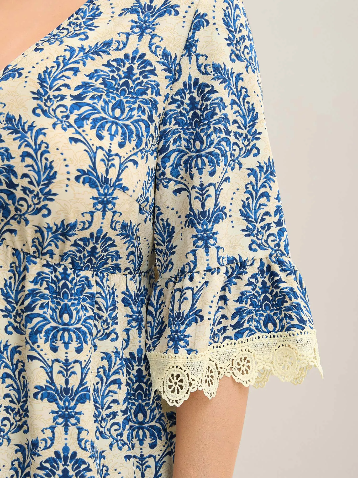 Damask Print Lace Detail Midi Dress sold by Bloomchic product image thumbnail 2