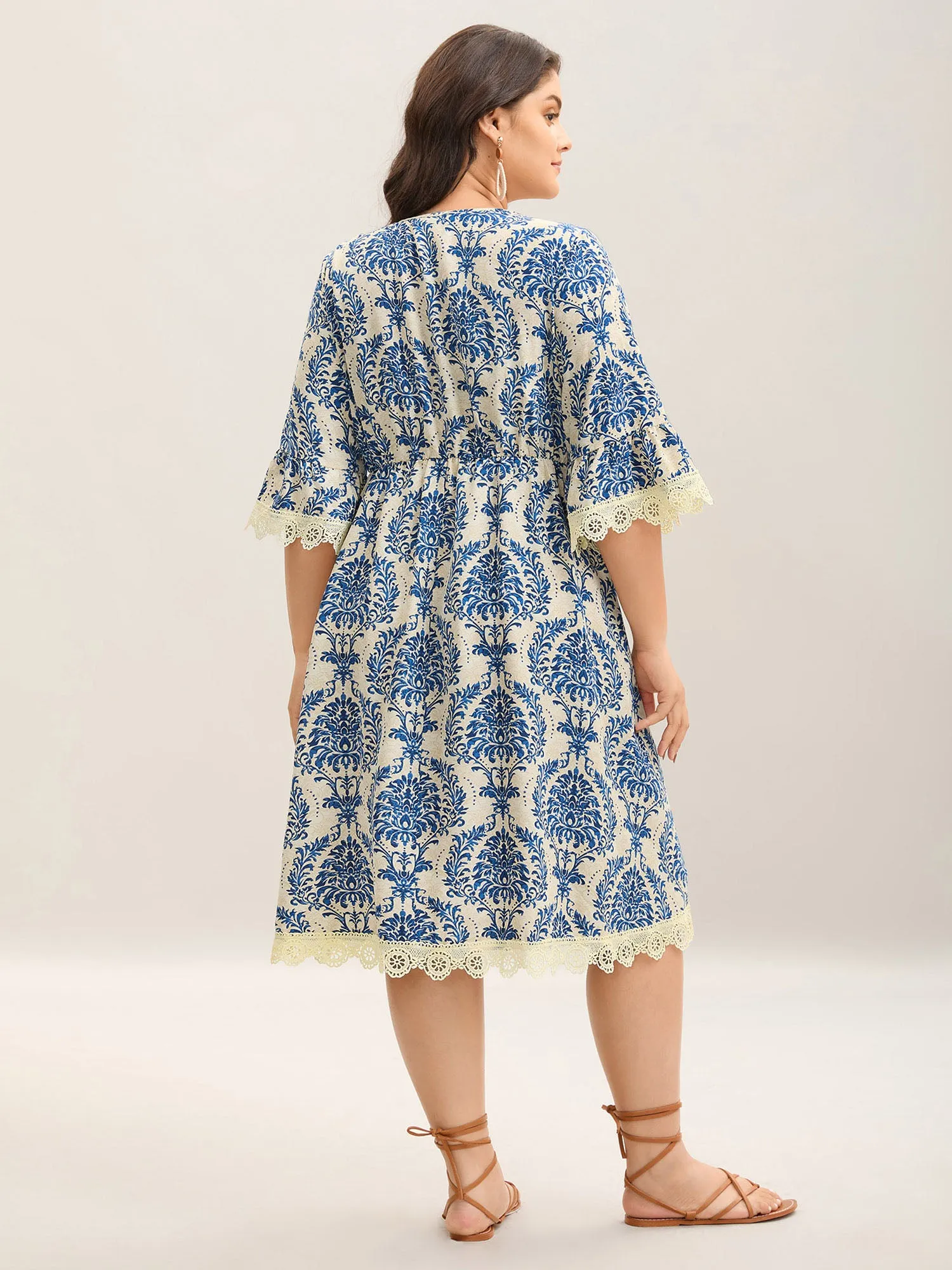 Damask Print Lace Detail Midi Dress sold by Bloomchic product image thumbnail 4
