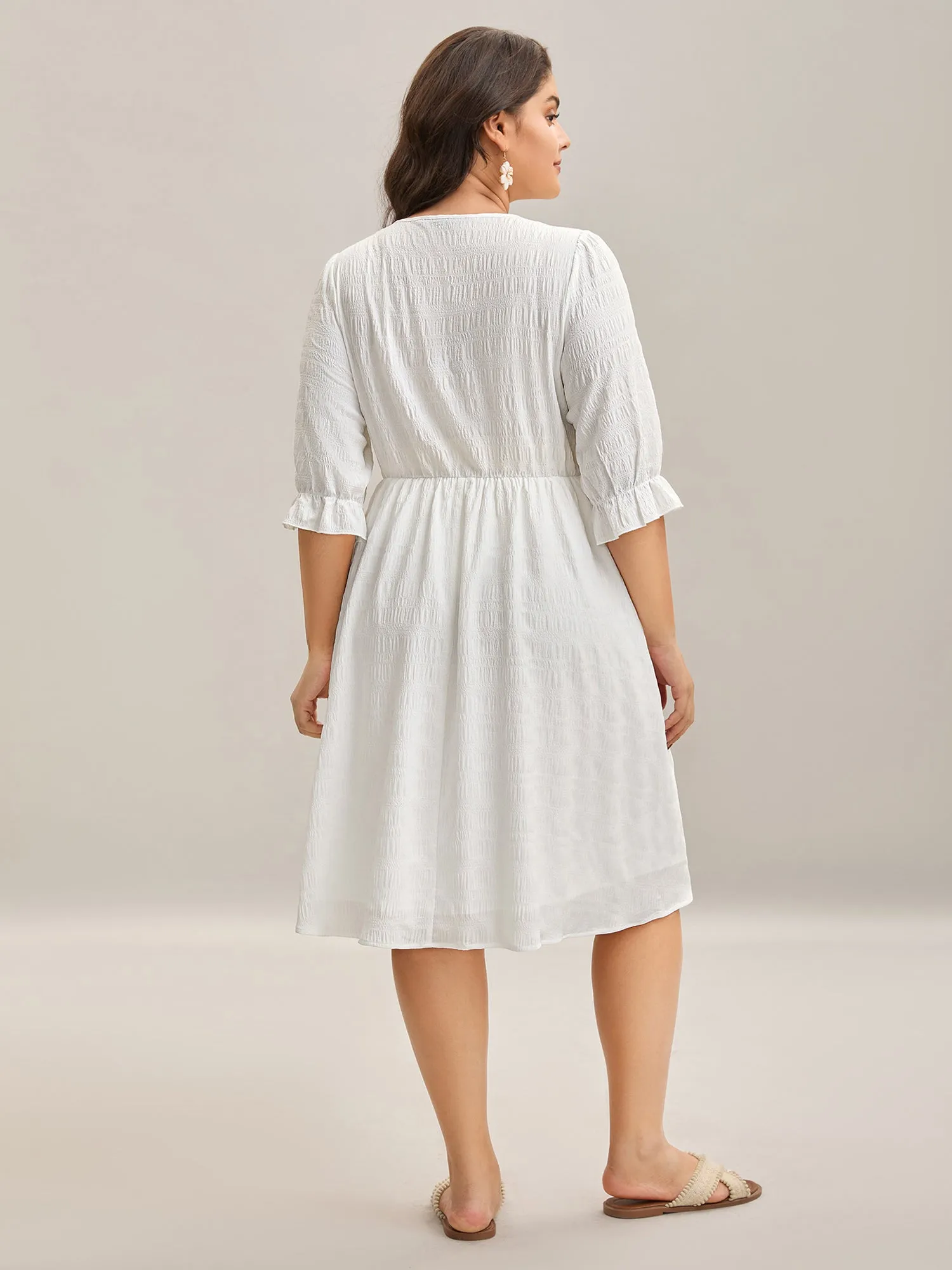 Textured Lace Waist-Tie Midi Dress sold by Bloomchic product image thumbnail 4