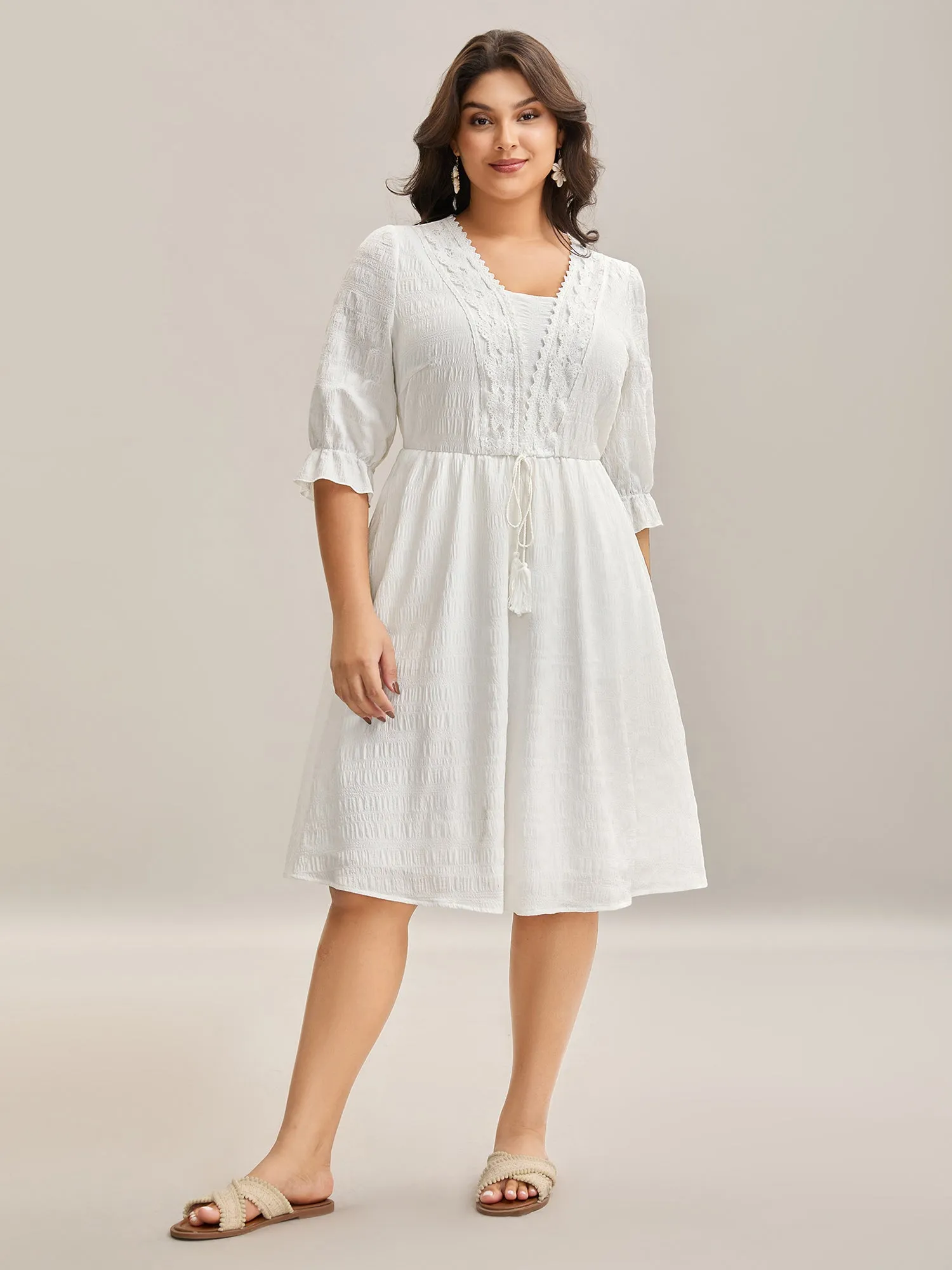 Textured Lace Waist-Tie Midi Dress sold by Bloomchic product image thumbnail 3