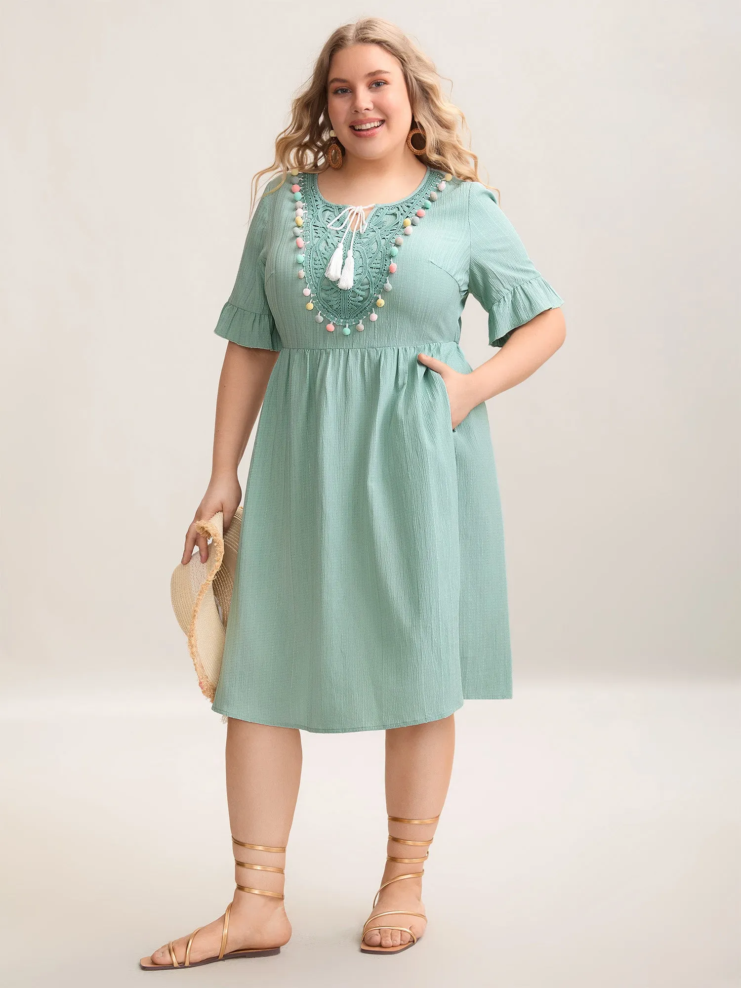 Textured Spliced Multi-Color Tassel Midi Dress sold by Bloomchic product image thumbnail 3