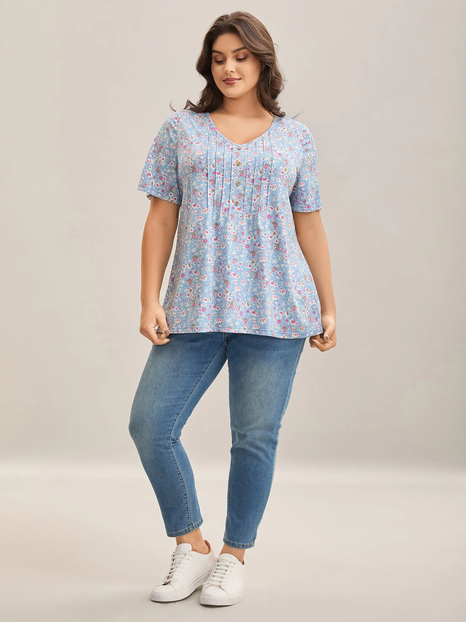 Floral Print Plicated Detail T-Shirt sold by Bloomchic product image thumbnail 3